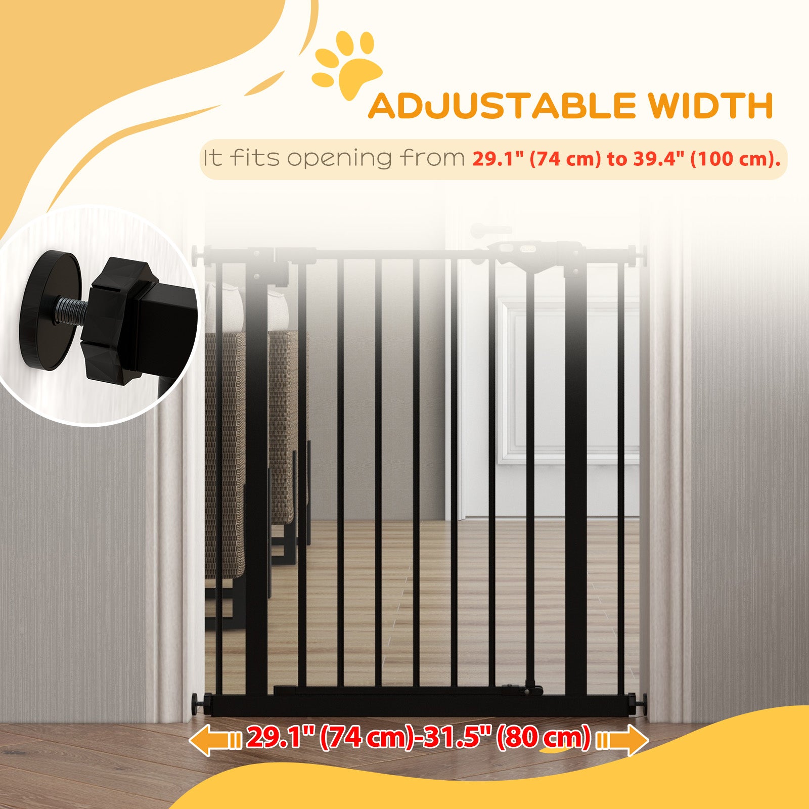 PawHut 30 Inch Tall Pet Gate with Door Dog Gate and Barrier Indoor for Stairs, Pressure-Mounted Safety Gate, Black