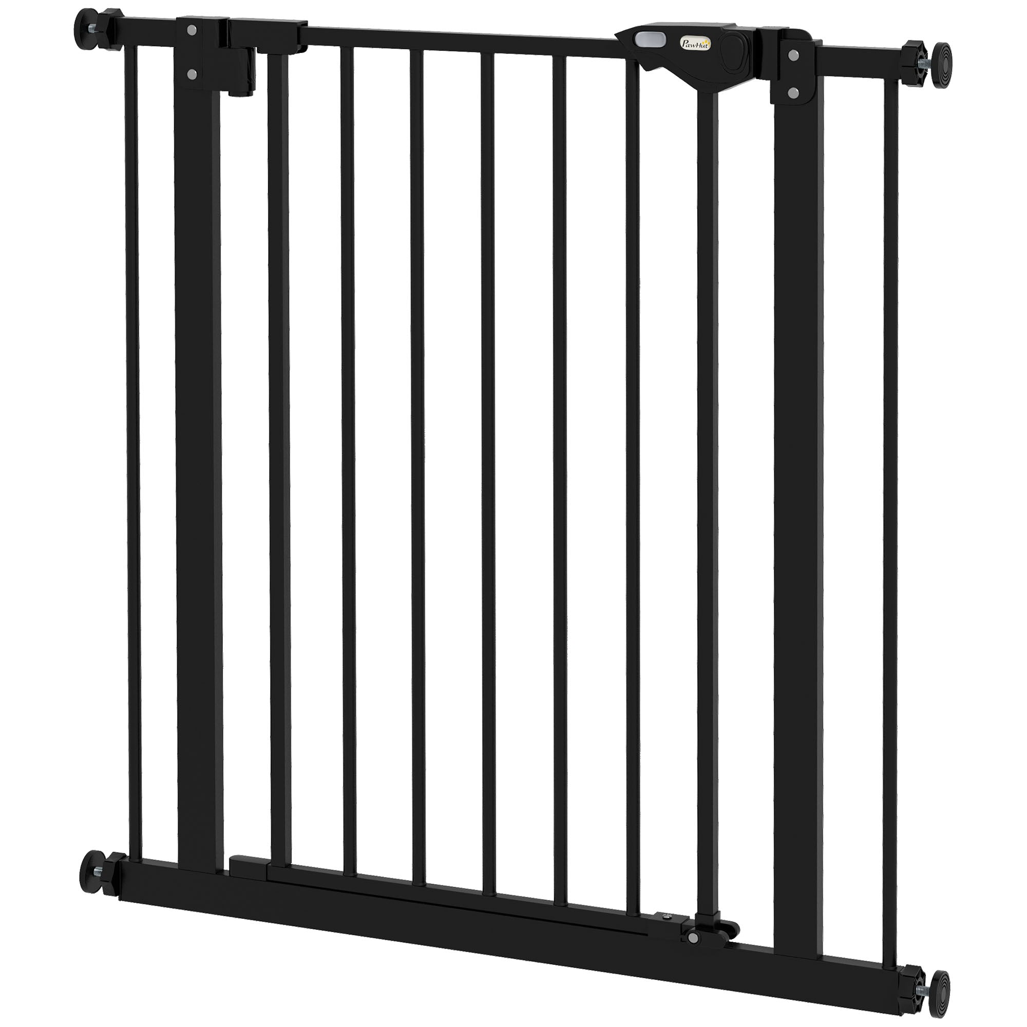 PawHut 30 Inch Tall Pet Gate with Door Dog Gate and Barrier Indoor for Stairs, Pressure-Mounted Safety Gate, Black