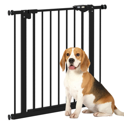 PawHut 30 Inch Tall Pet Gate with Door Dog Gate and Barrier Indoor for Stairs, Pressure-Mounted Safety Gate, Black