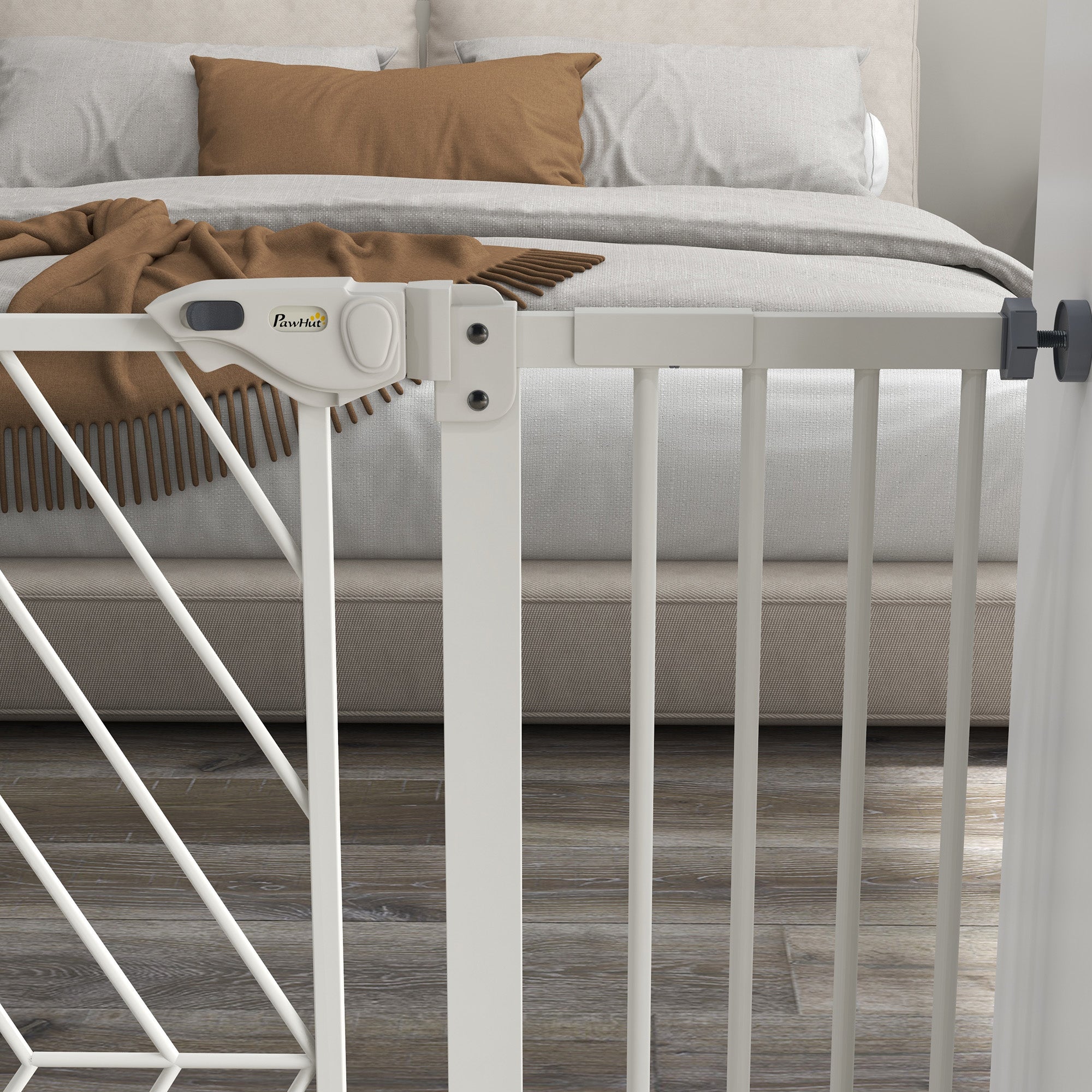 PawHut Pressure Fit Safety Gate for Doorways and Staircases, Dog Gate with Auto Closing Door, Pet Barrier for Hallways with Double Locking, Openings 74-100cm - White