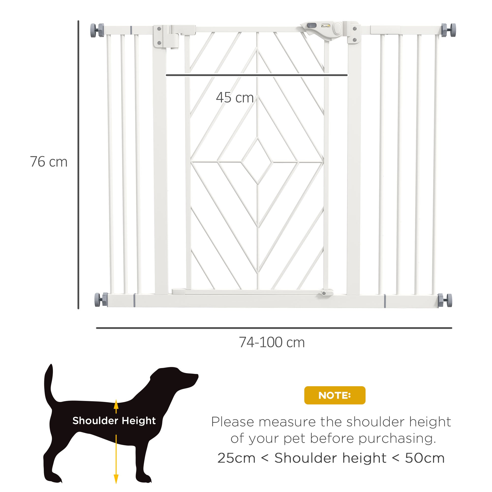 PawHut Pressure Fit Safety Gate for Doorways and Staircases, Dog Gate with Auto Closing Door, Pet Barrier for Hallways with Double Locking, Openings 74-100cm - White