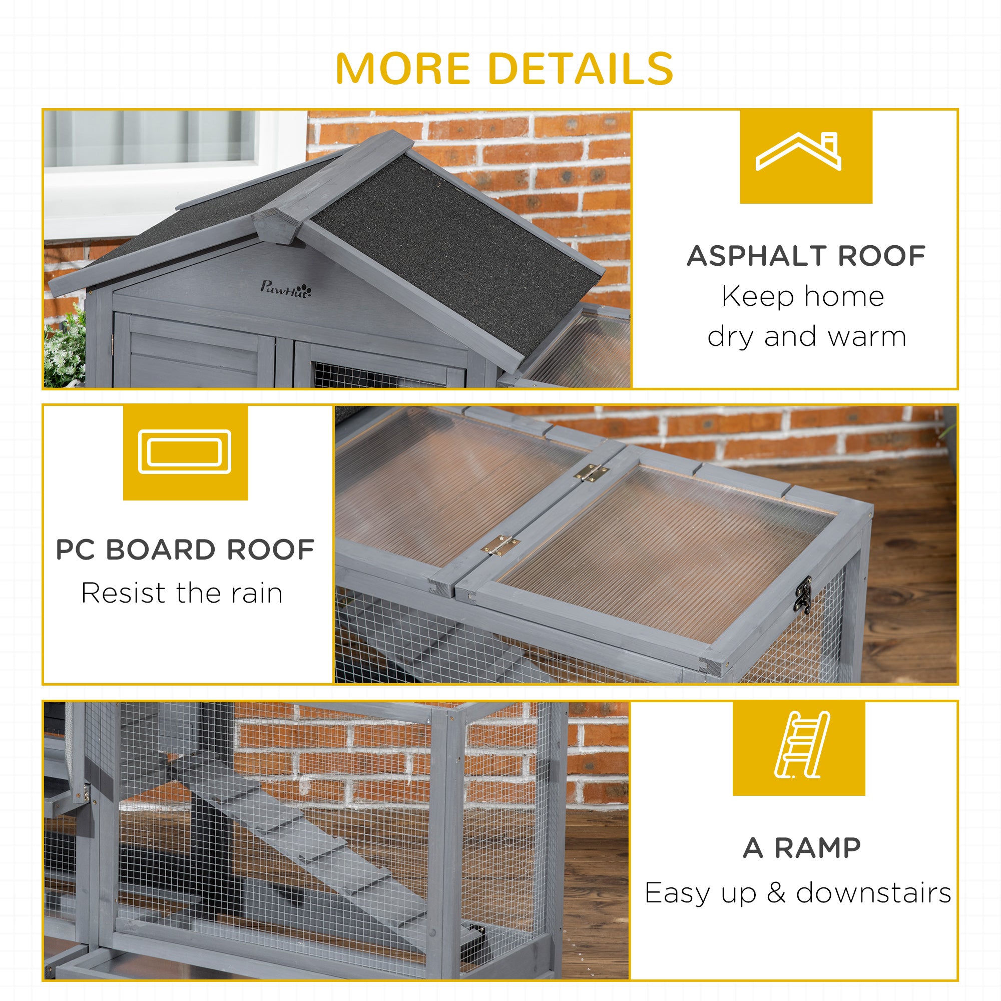 PawHut 65" Wooden Rabbit Hutch, Pet Playpen with Openable Roof, Bunny House Enclosure with Storage Box, Slide-out Tray, Ramp, for Rabbits and Small Animals, Dark Grey