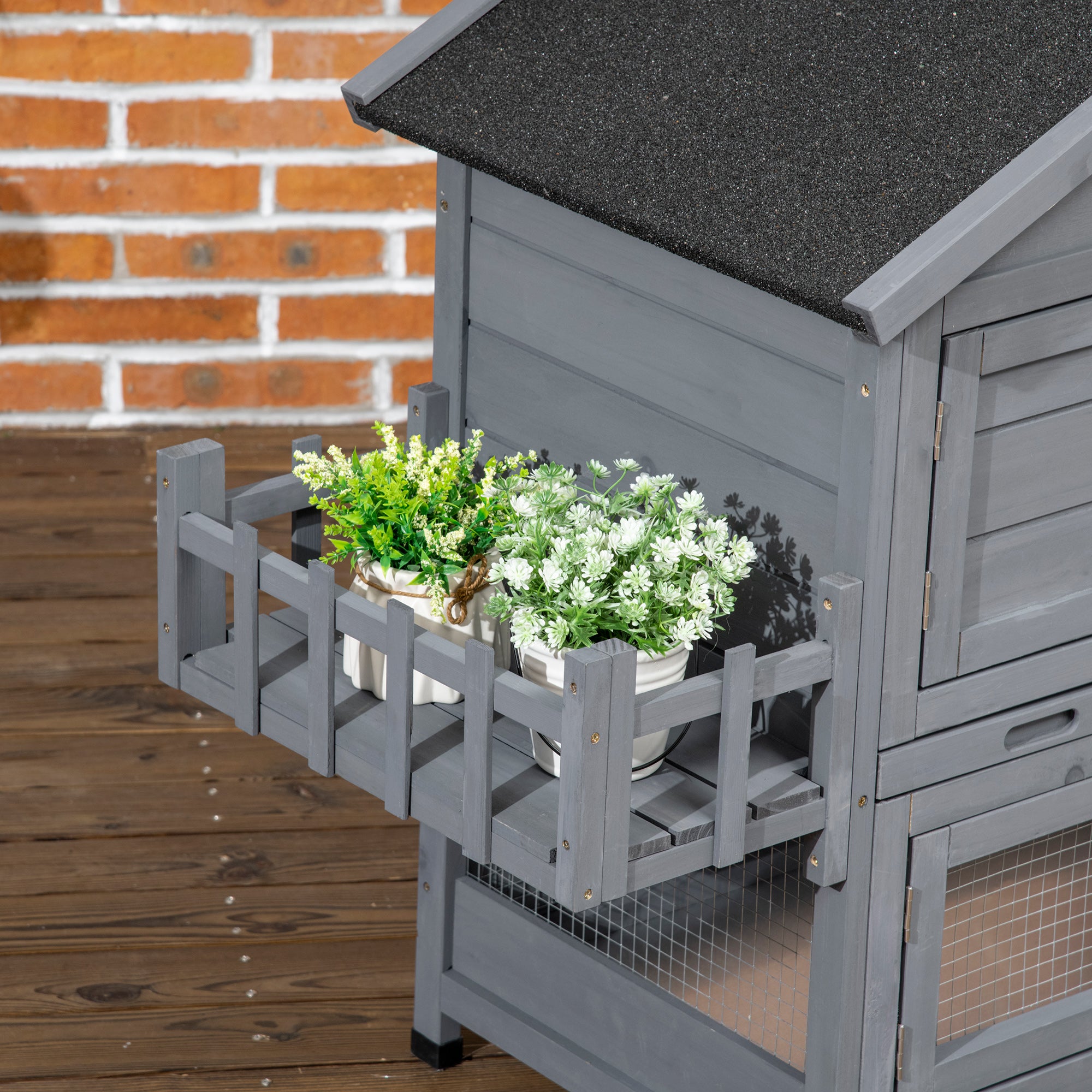 PawHut 65" Wooden Rabbit Hutch, Pet Playpen with Openable Roof, Bunny House Enclosure with Storage Box, Slide-out Tray, Ramp, for Rabbits and Small Animals, Dark Grey