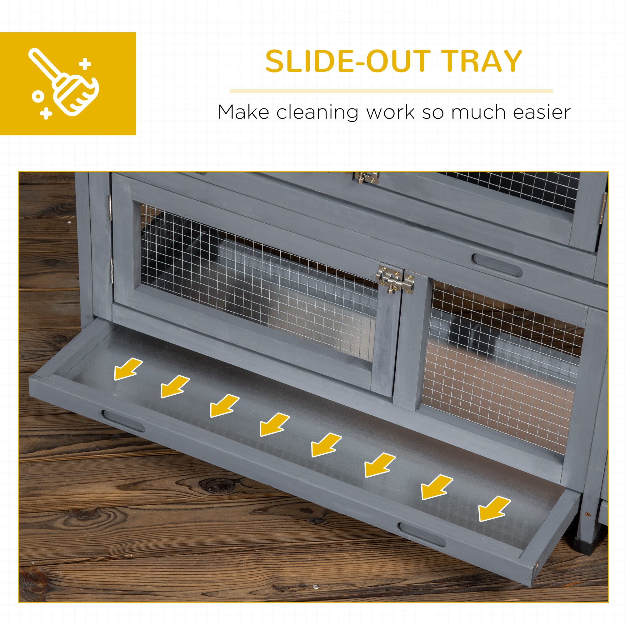 PawHut 65" Wooden Rabbit Hutch, Pet Playpen with Openable Roof, Bunny House Enclosure with Storage Box, Slide-out Tray, Ramp, for Rabbits and Small Animals, Dark Grey