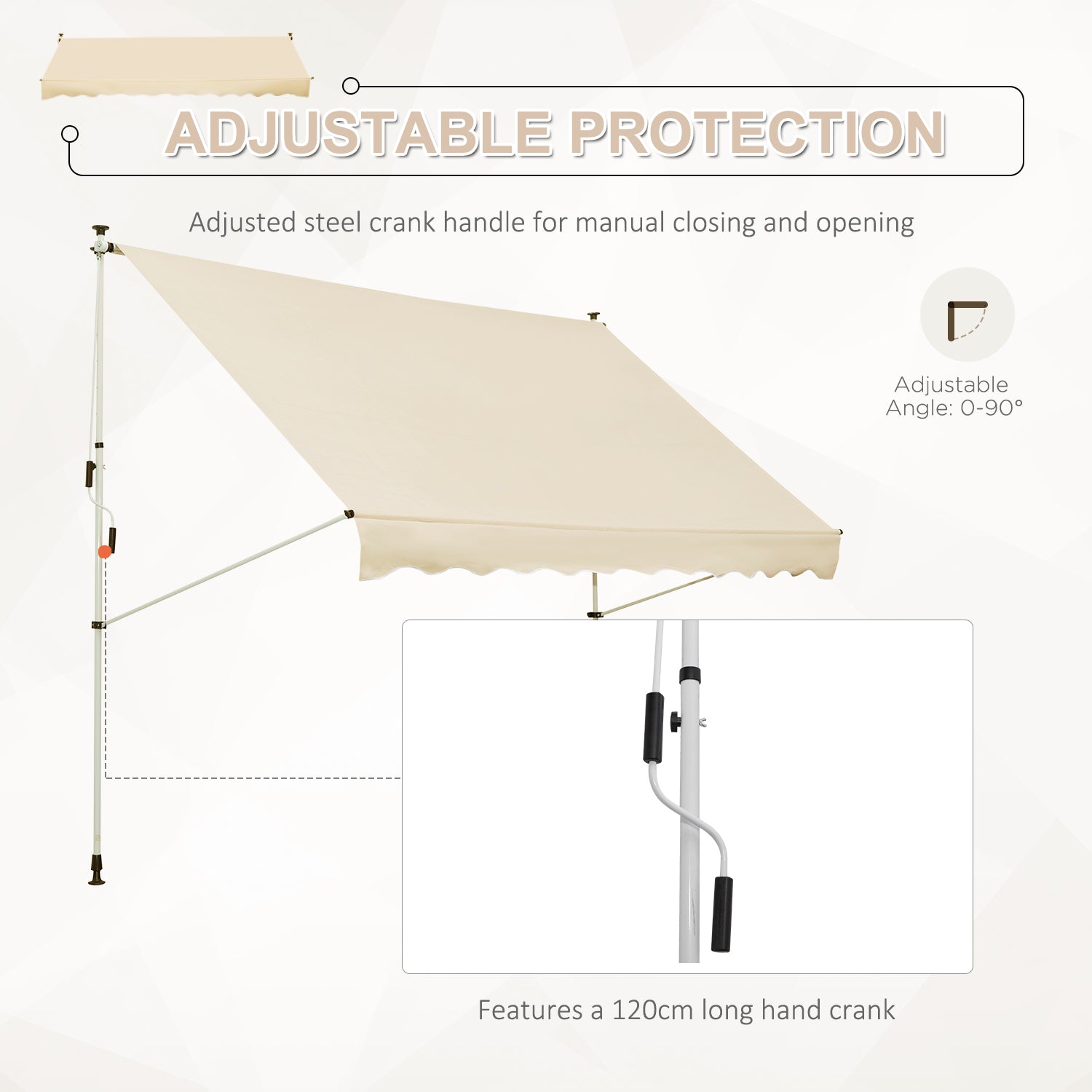 Outsunny 10x5ft Manual Retractable Awning, Patio Sun Shade Canopy Shelter with 5.6-9.2ft Support Pole, Water Resistant UV Protector, for Window, Door, Porch, Deck, Beige