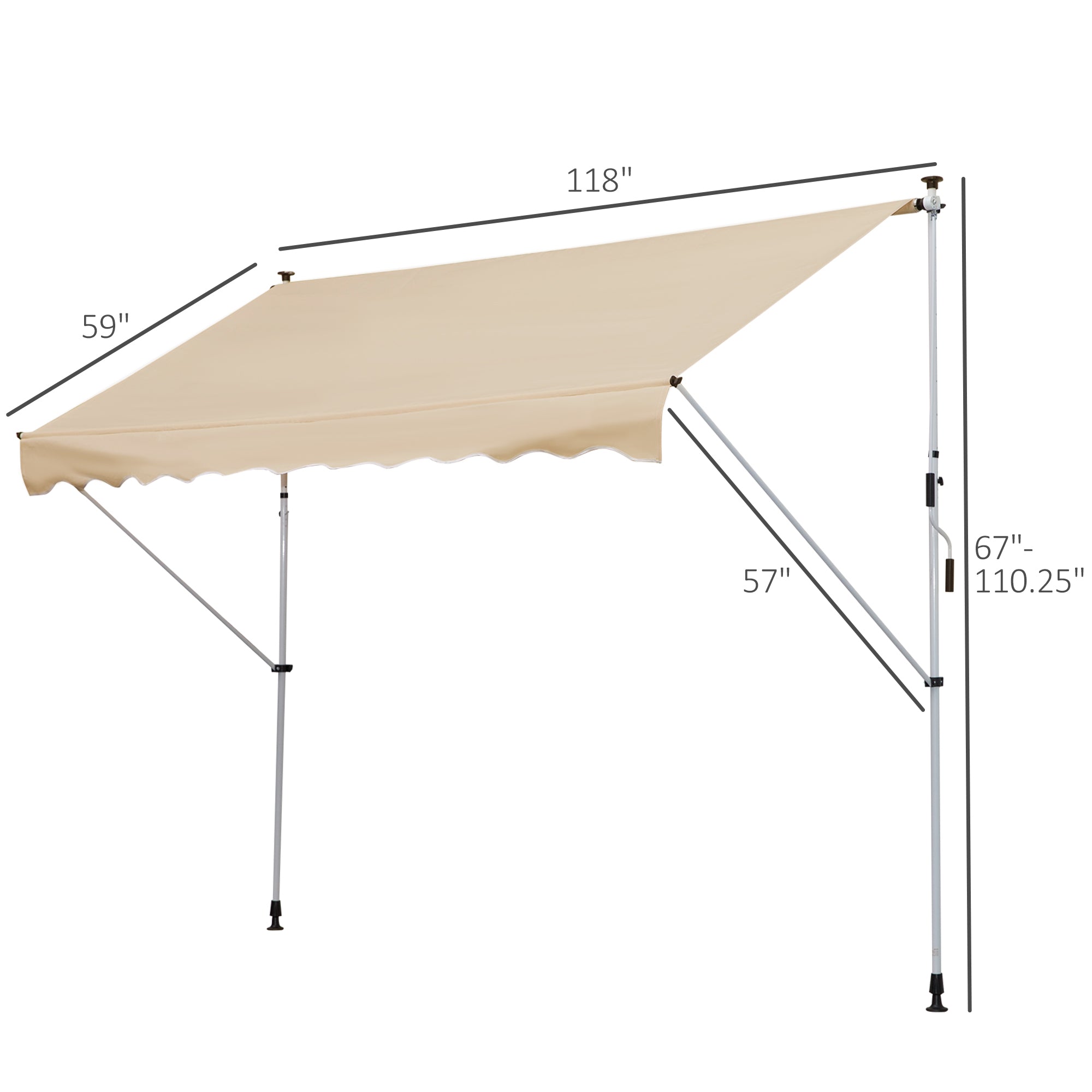 Outsunny 10x5ft Manual Retractable Awning, Patio Sun Shade Canopy Shelter with 5.6-9.2ft Support Pole, Water Resistant UV Protector, for Window, Door, Porch, Deck, Beige