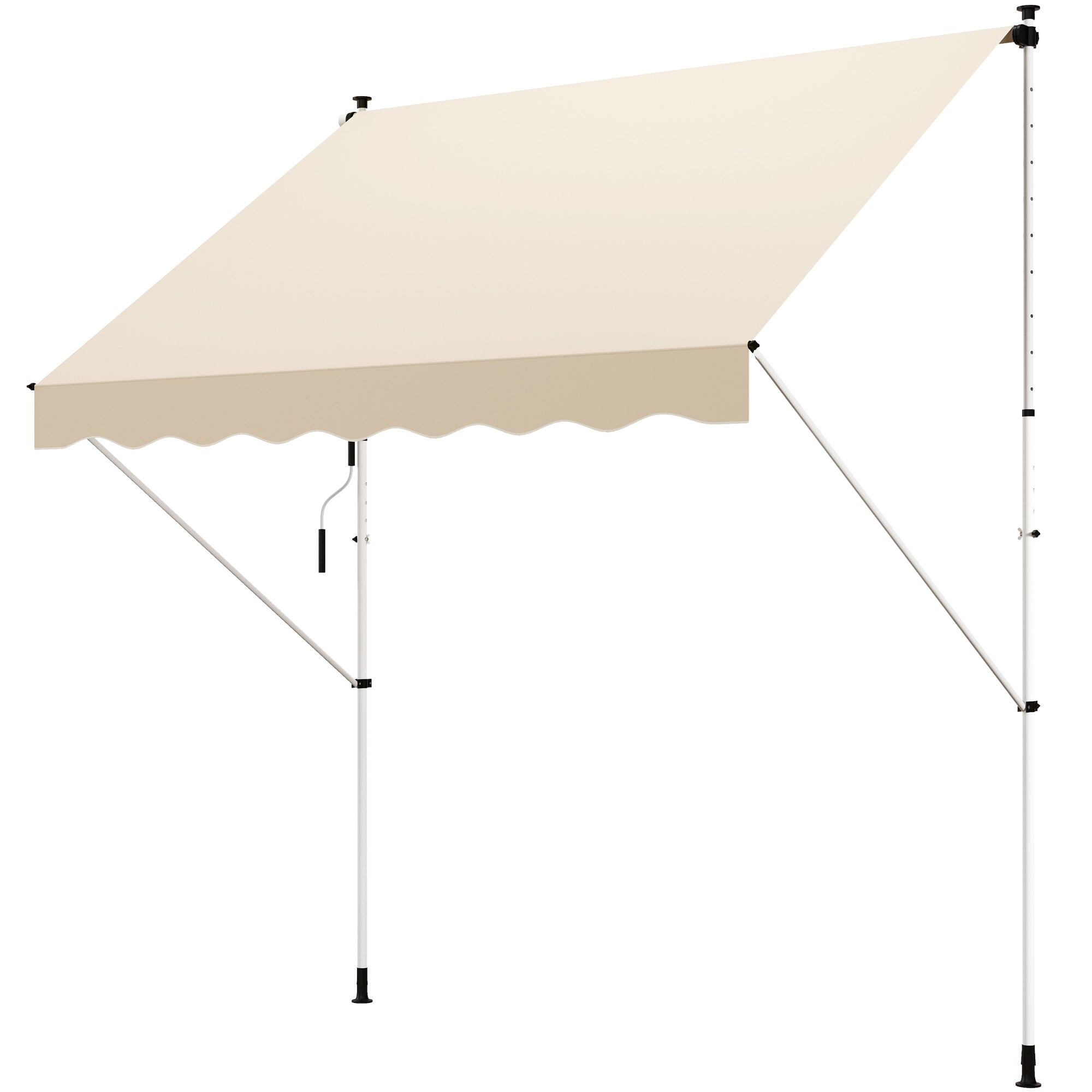 Outsunny 10x5ft Manual Retractable Awning, Patio Sun Shade Canopy Shelter with 5.6-9.2ft Support Pole, Water Resistant UV Protector, for Window, Door, Porch, Deck, Beige