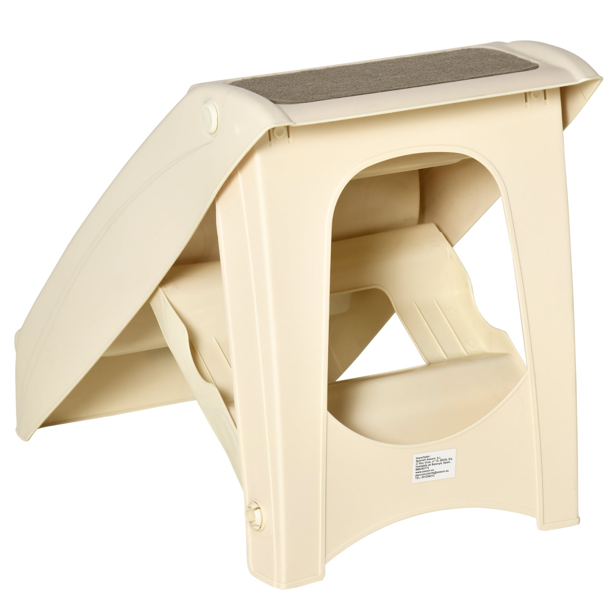 PawHut 4-Level Portable Dog Stairs, Foldable Dog Steps for Small Dogs, Lightweight Cat Steps, with Nonslip Soft Mats, for High Bed, Sofa, Beige