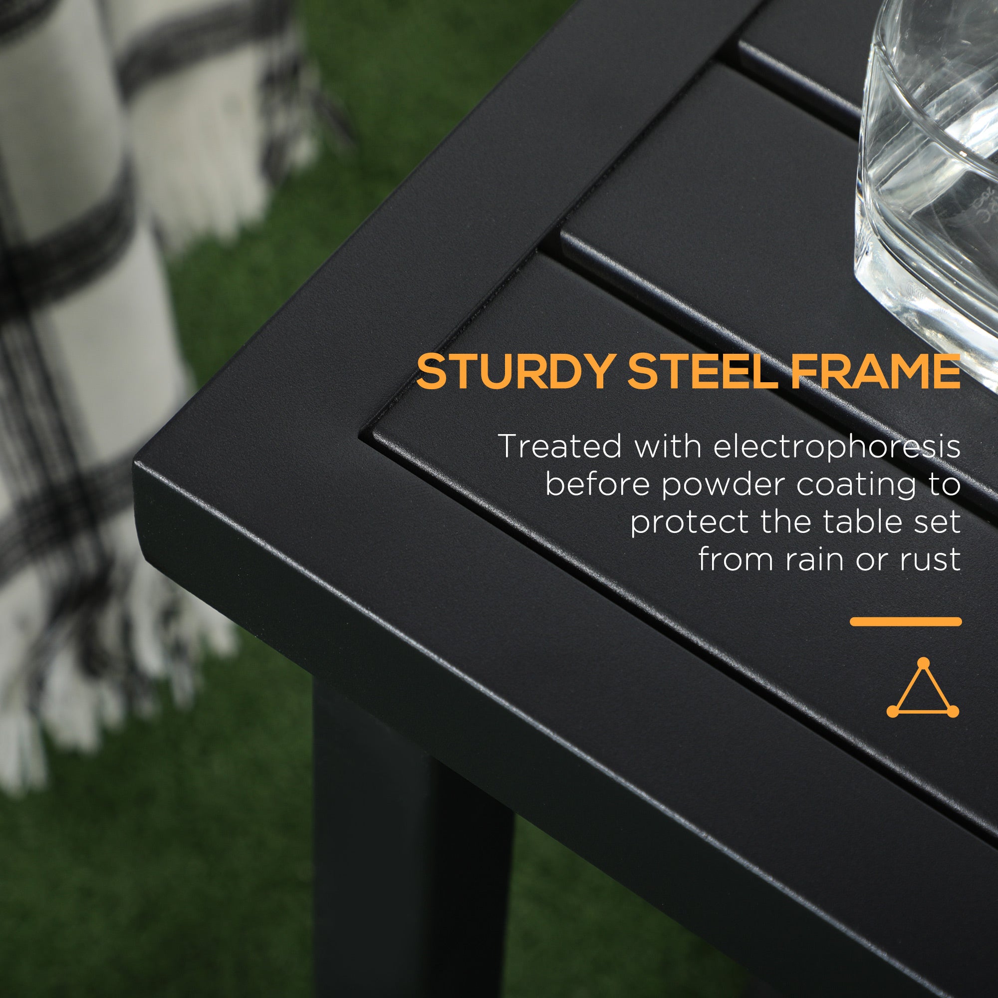 Outsunny Outdoor Side Table, Patio End Table with Umbrella Hole, Small Coffee Table with Steel Frame for Balcony, Black