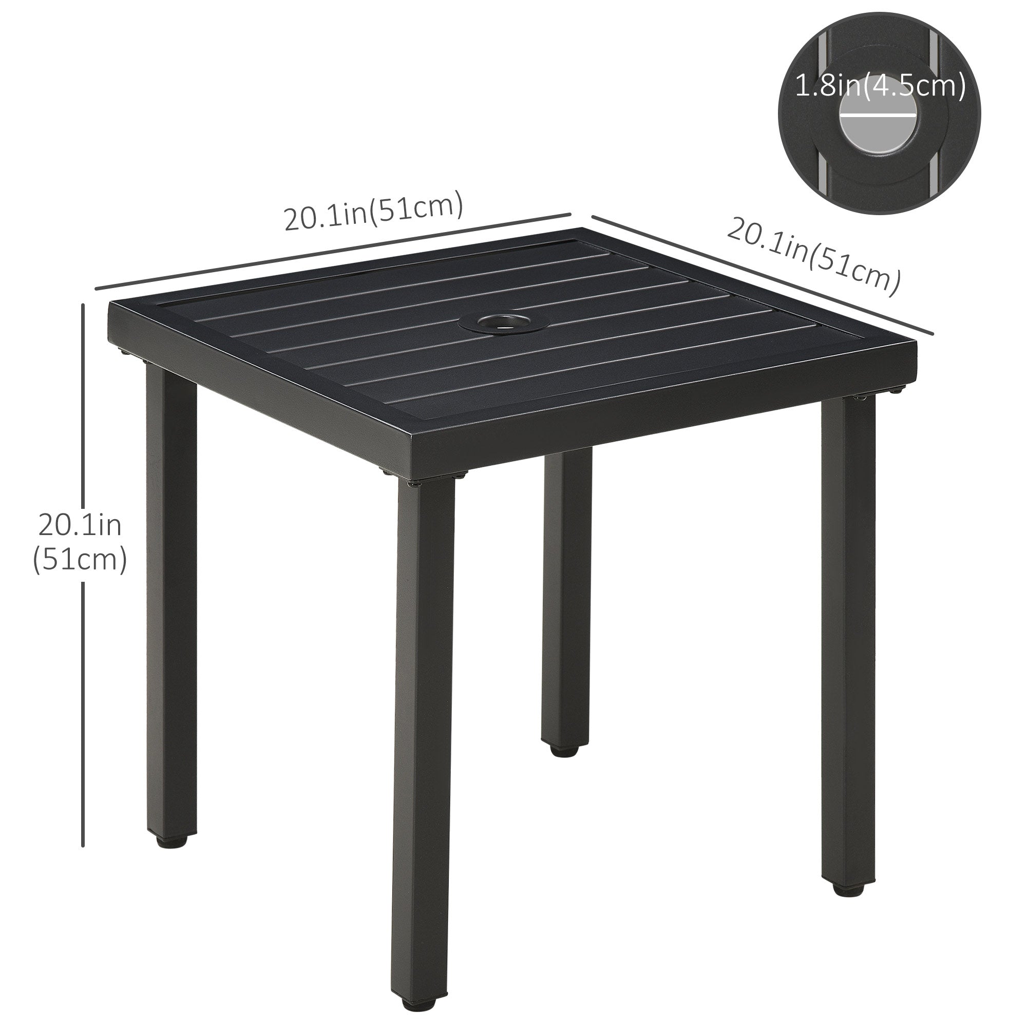 Outsunny Outdoor Side Table, Patio End Table with Umbrella Hole, Small Coffee Table with Steel Frame for Balcony, Black