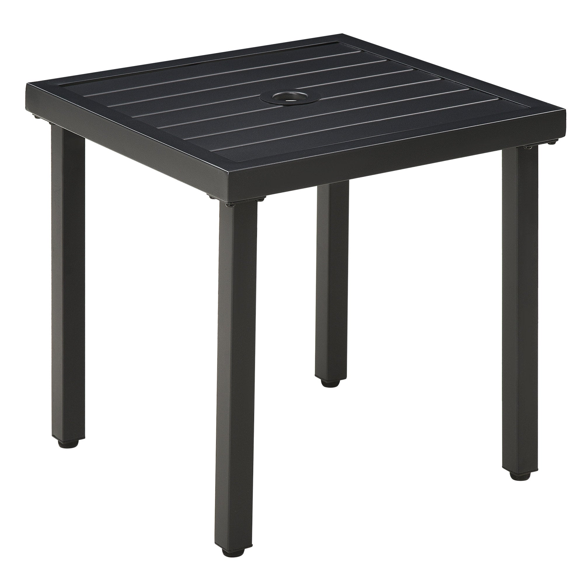 Outsunny Outdoor Side Table, Patio End Table with Umbrella Hole, Small Coffee Table with Steel Frame for Balcony, Black