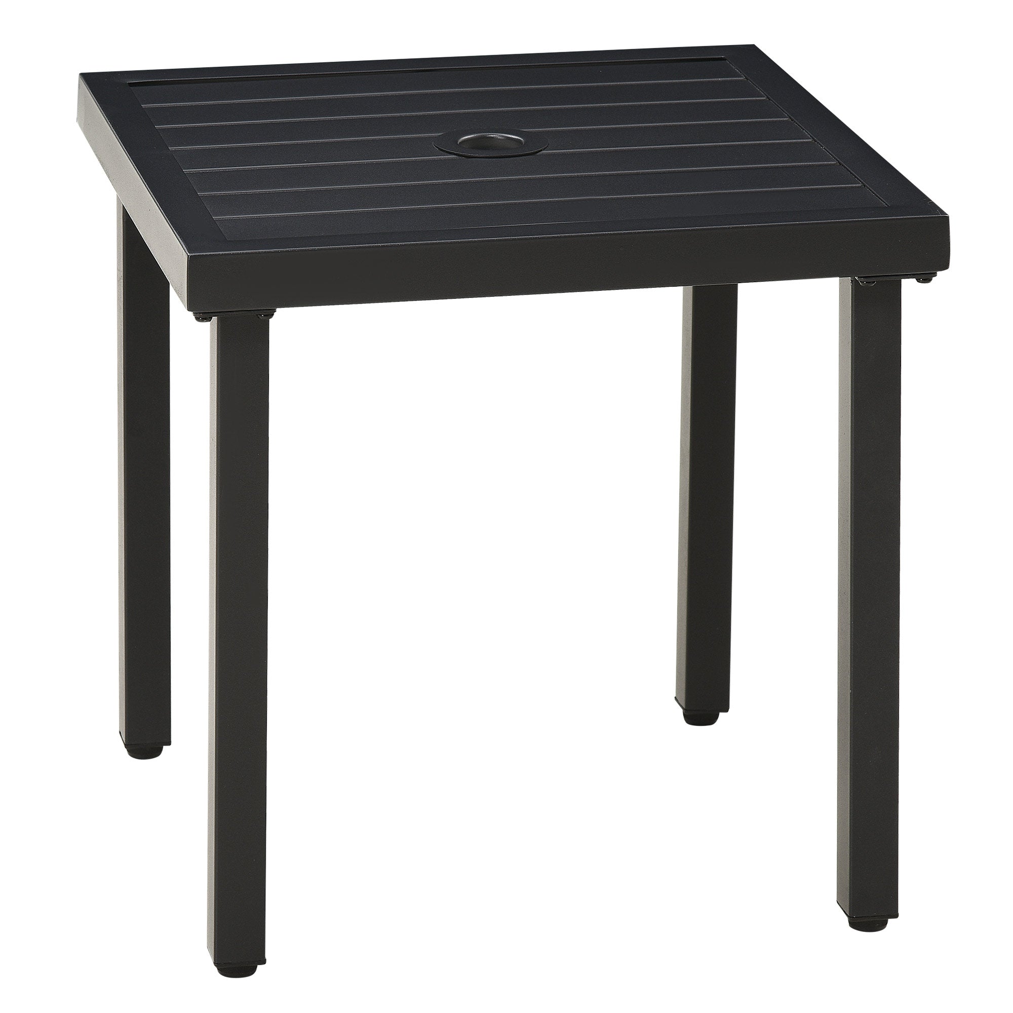 Outsunny Outdoor Side Table, Patio End Table with Umbrella Hole, Small Coffee Table with Steel Frame for Balcony, Black