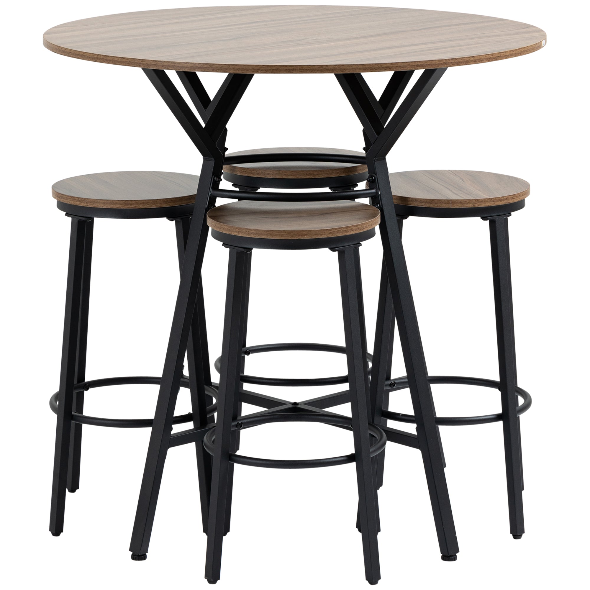 HOMCOM 5-Piece Bar Table and Chairs Set, Space Saving Dining Table with 4 Stools for Pub & Kitchen, Light Brown
