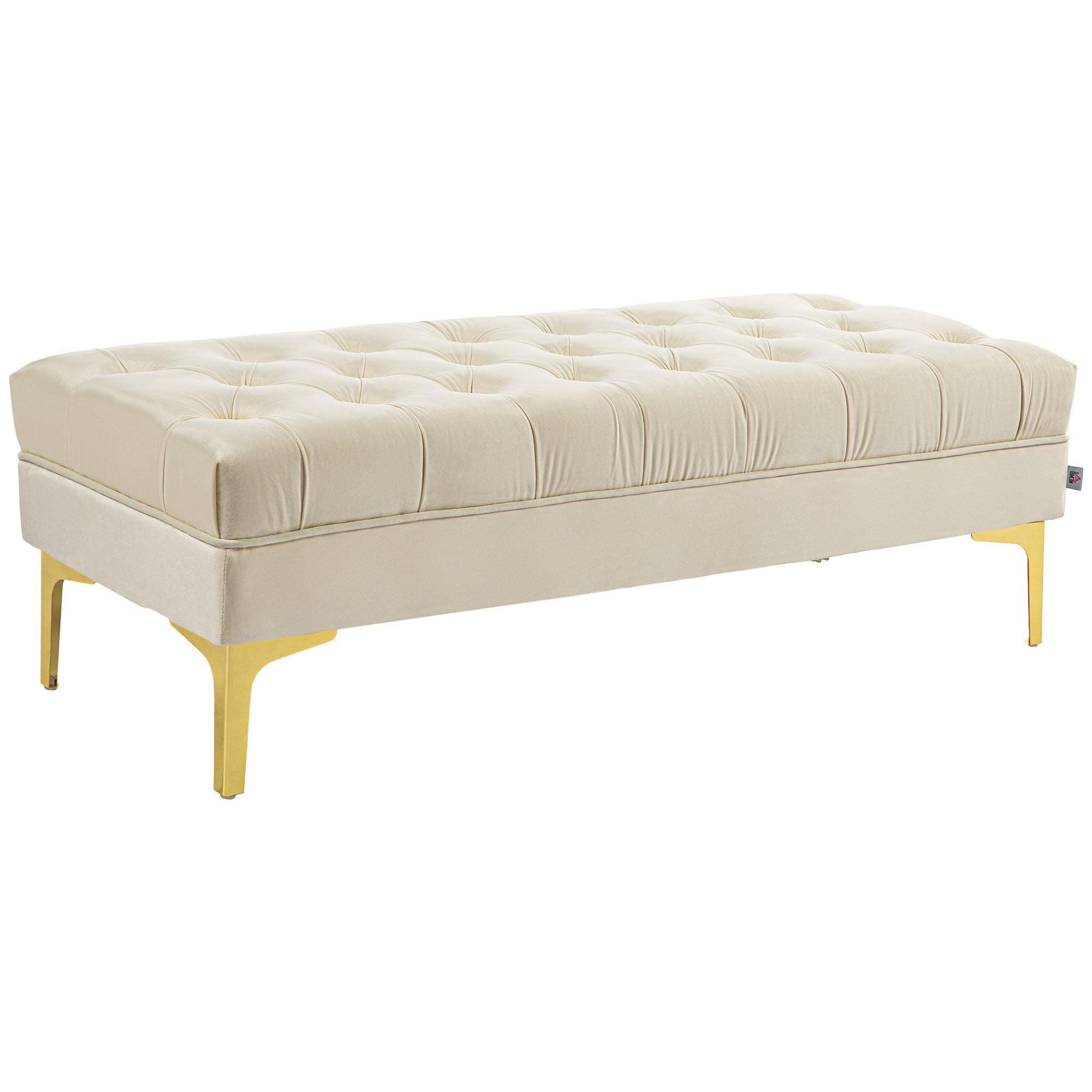 HOMCOM Velvet Upholstered Bench Seat, End of Bed Bench, Entryway Shoe Bench with Button Tufted for Living Room, Bedroom, Cream White