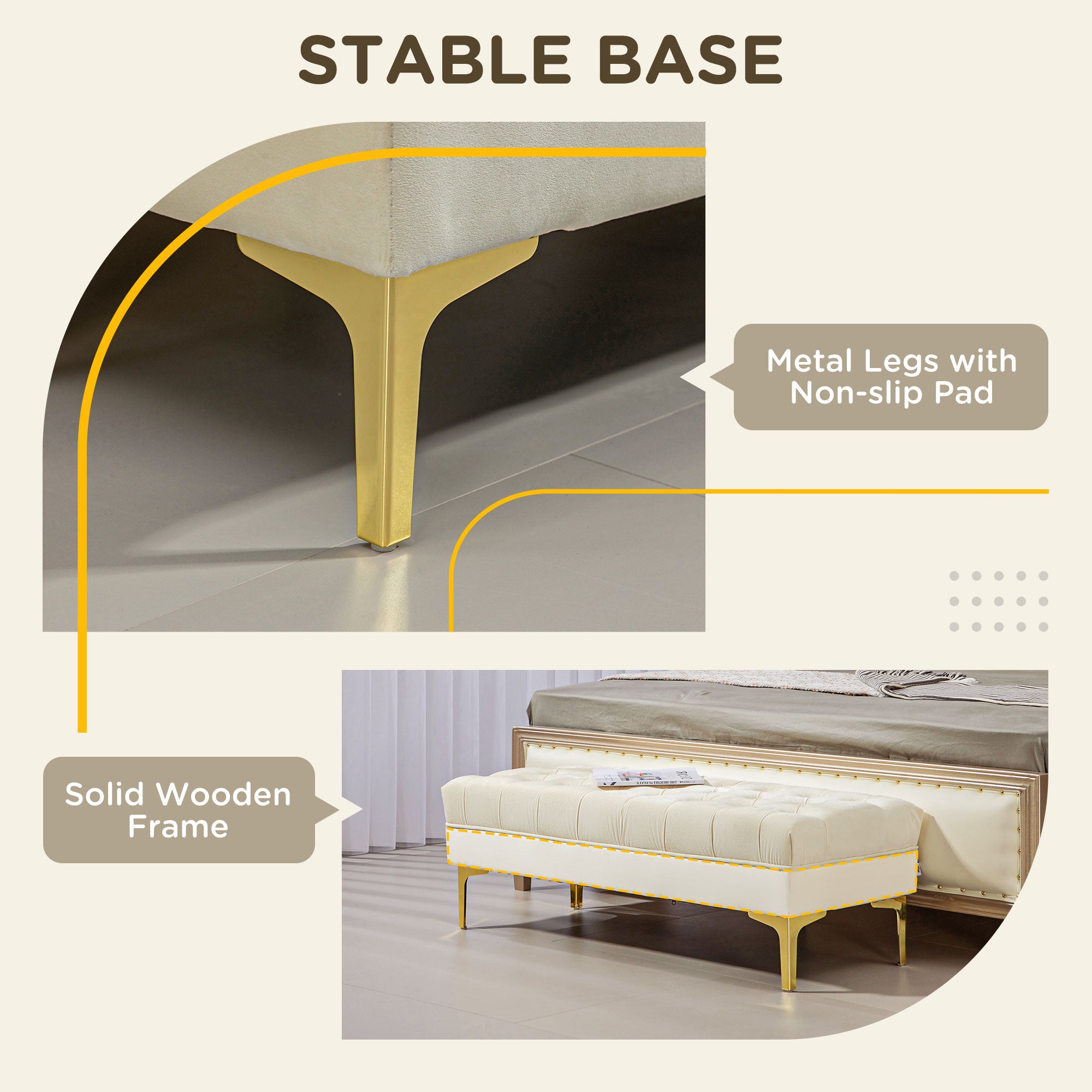 HOMCOM Velvet Upholstered Bench Seat, End of Bed Bench, Entryway Shoe Bench with Button Tufted for Living Room, Bedroom, Cream White