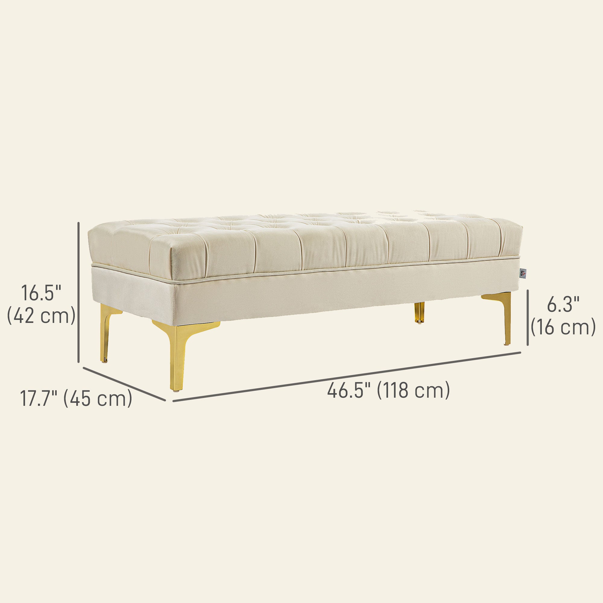 HOMCOM Velvet Upholstered Bench Seat, End of Bed Bench, Entryway Shoe Bench with Button Tufted for Living Room, Bedroom, Cream White