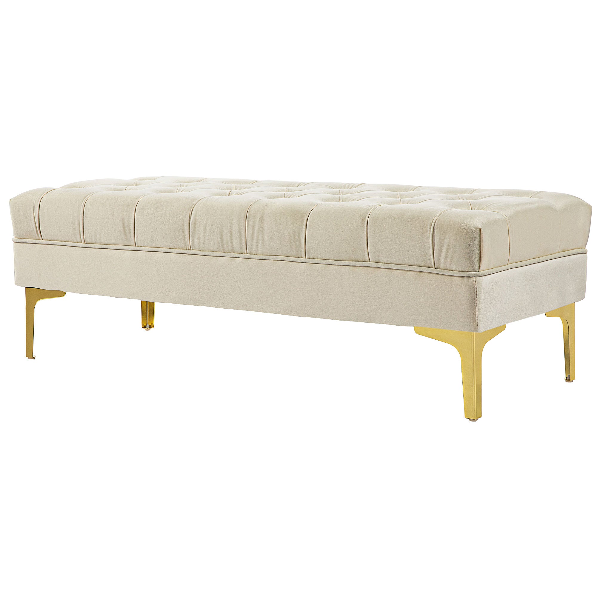 HOMCOM Velvet Upholstered Bench Seat, End of Bed Bench, Entryway Shoe Bench with Button Tufted for Living Room, Bedroom, Cream White