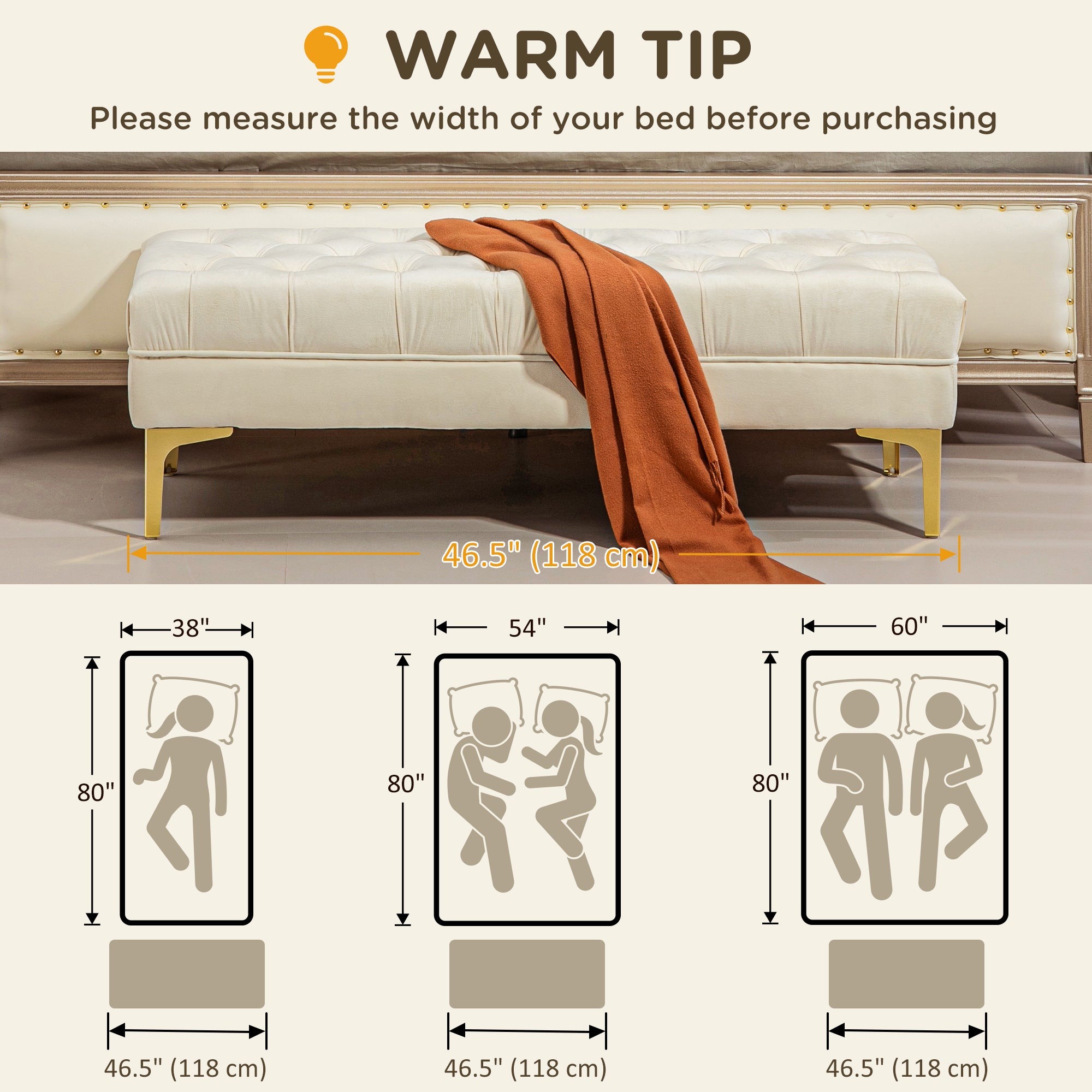 HOMCOM Velvet Upholstered Bench Seat, End of Bed Bench, Entryway Shoe Bench with Button Tufted for Living Room, Bedroom, Cream White