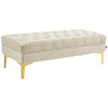 HOMCOM Velvet Upholstered Bench Seat, End of Bed Bench, Entryway Shoe Bench with Button Tufted for Living Room, Bedroom, Cream White