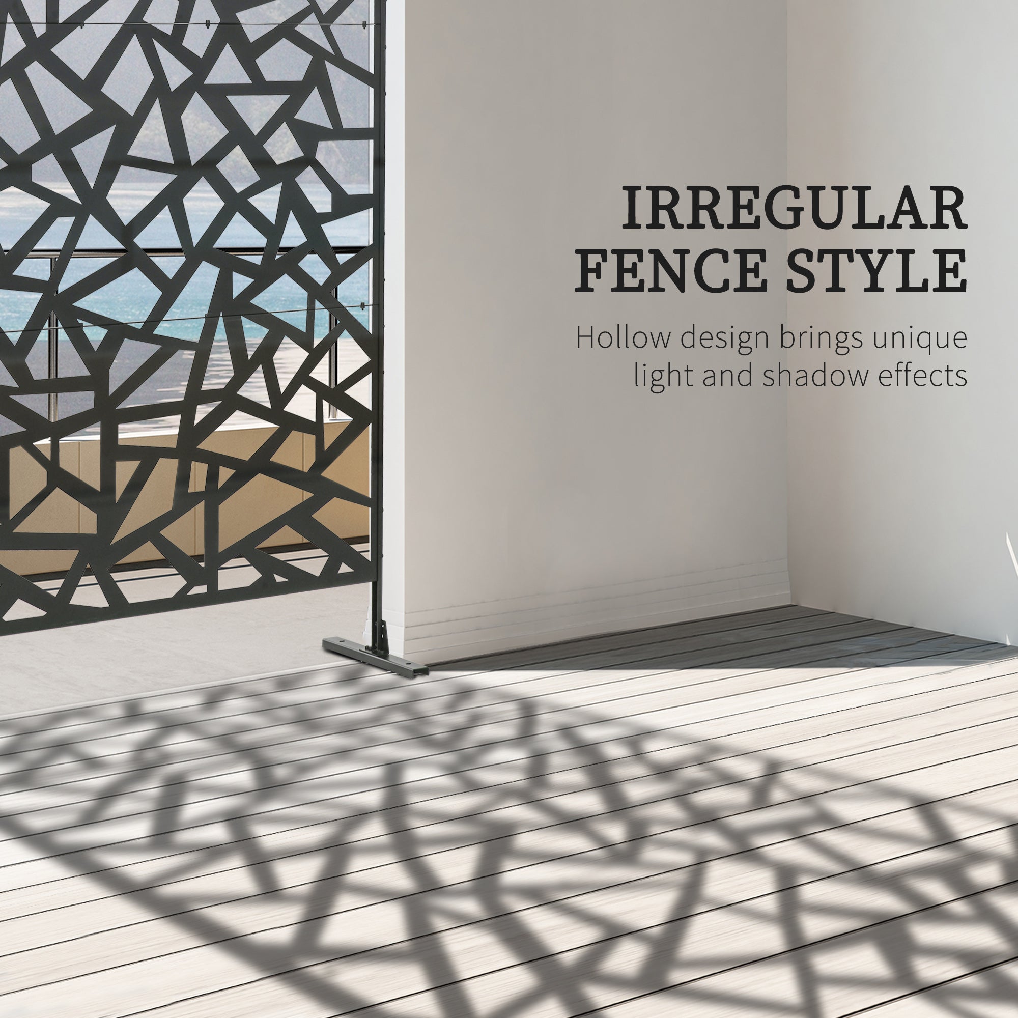 Outsunny Metal Outdoor Privacy Screen, Decorative Outdoor Divider with Stand and Expansion Screws, Freestanding Privacy Panel for Garden Backyard Deck, Irregular Fence Style