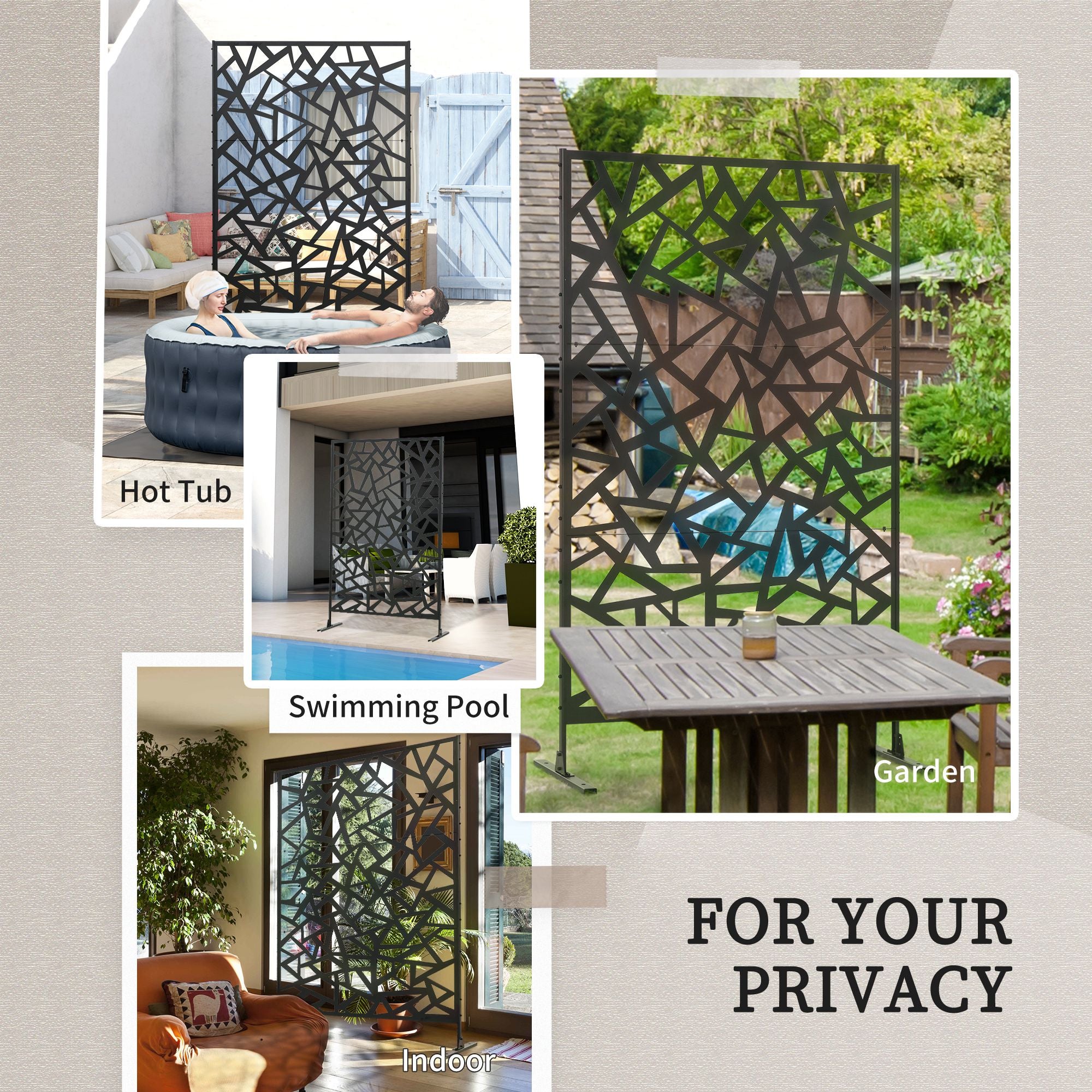 Outsunny Metal Outdoor Privacy Screen, Decorative Outdoor Divider with Stand and Expansion Screws, Freestanding Privacy Panel for Garden Backyard Deck, Irregular Fence Style