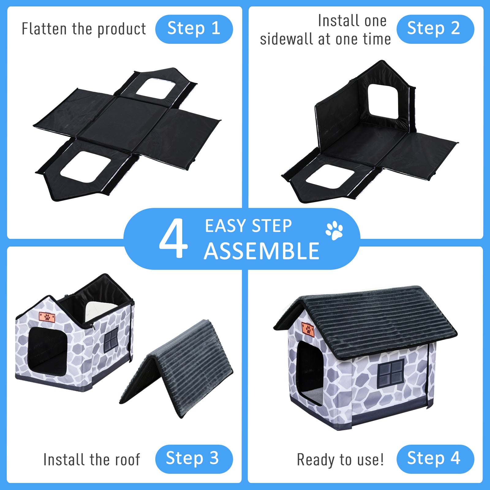 PawHut Heated Cat House Condo, Foldable Enclosed Pet House with Heating Pad for Cats or Small Dogs, Use for Indoor or Covered Outdoor Areas, Stone Cottage Design