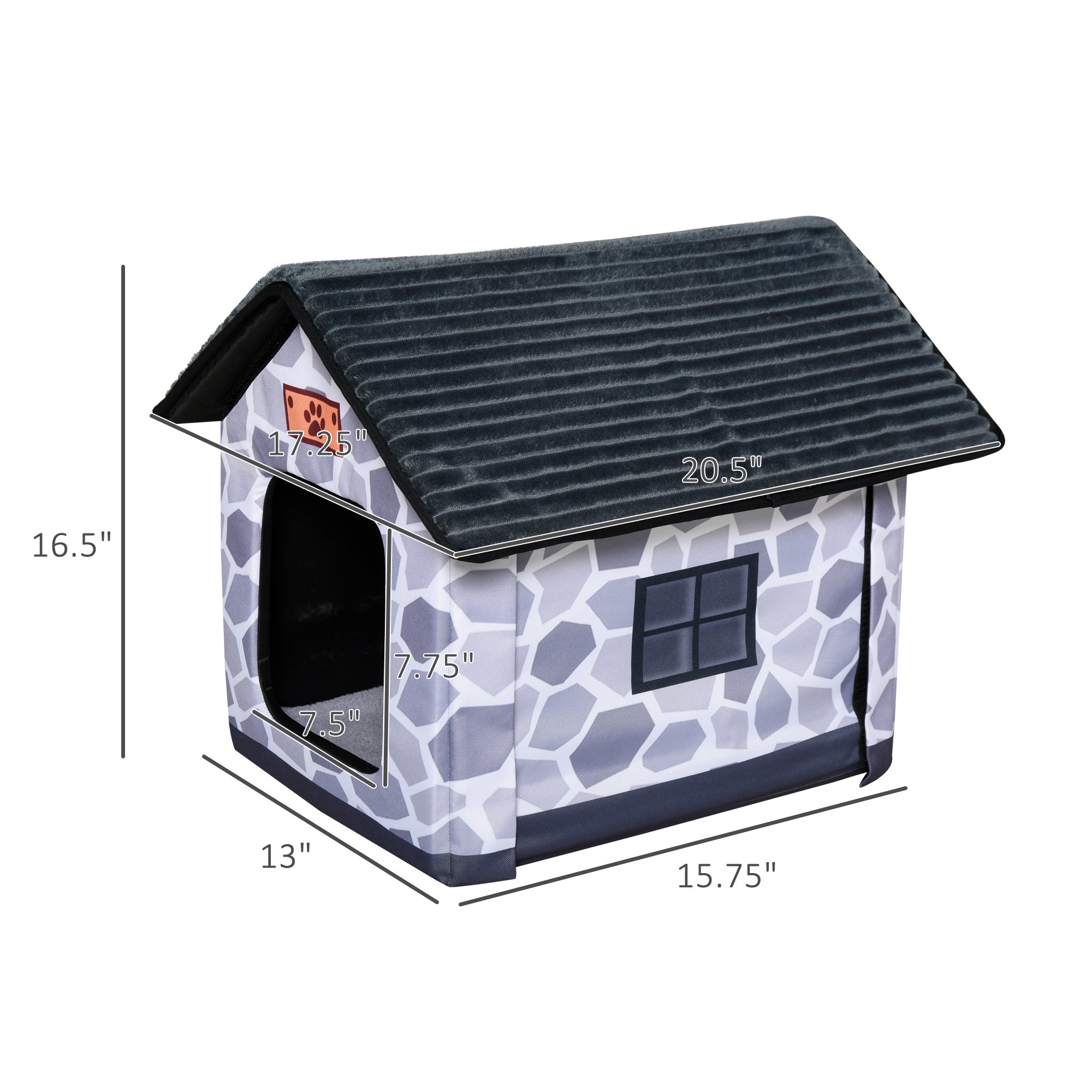 PawHut Heated Cat House Condo, Foldable Enclosed Pet House with Heating Pad for Cats or Small Dogs, Use for Indoor or Covered Outdoor Areas, Stone Cottage Design