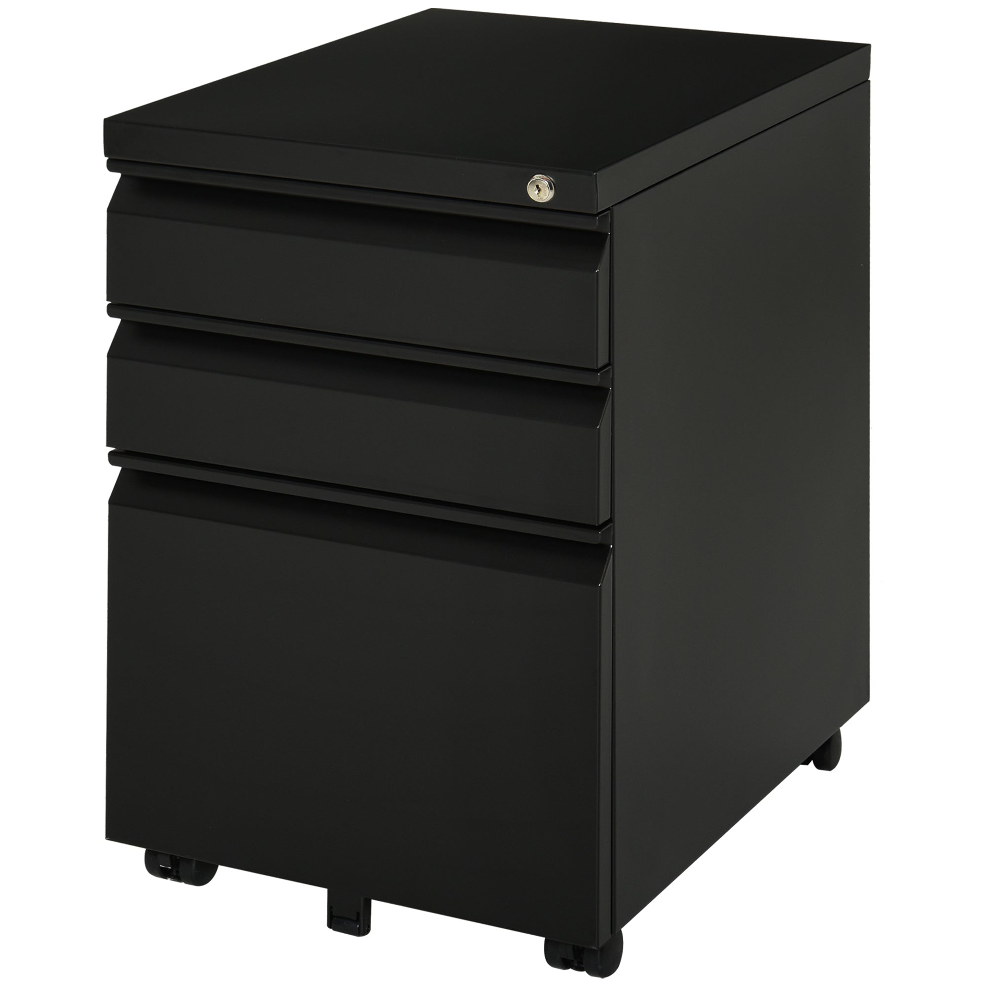 Vinsetto Metal Filing Cabinet with 3 Drawers, Vertical File Cabinet with Lock, Mobile Office Cabinet with Wheels for Legal, Letter, A4 Files, Black