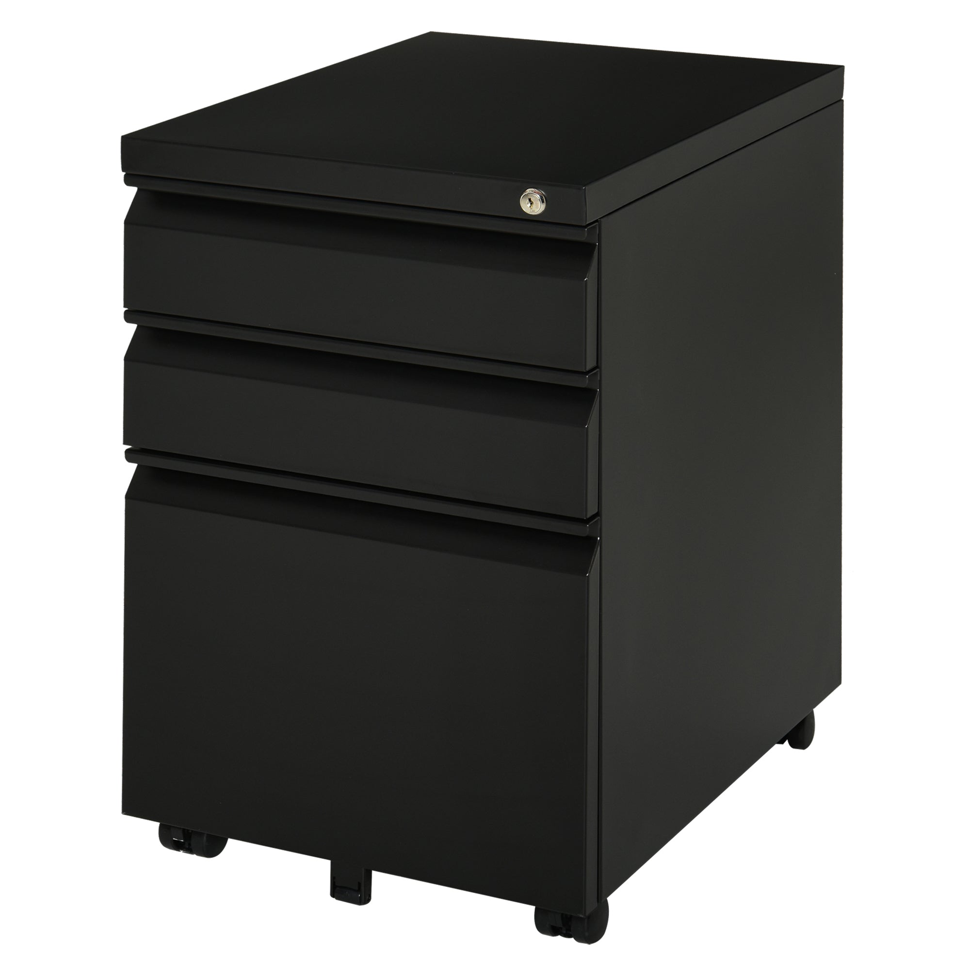 Vinsetto Metal Filing Cabinet with 3 Drawers, Vertical File Cabinet with Lock, Mobile Office Cabinet with Wheels for Legal, Letter, A4 Files, Black