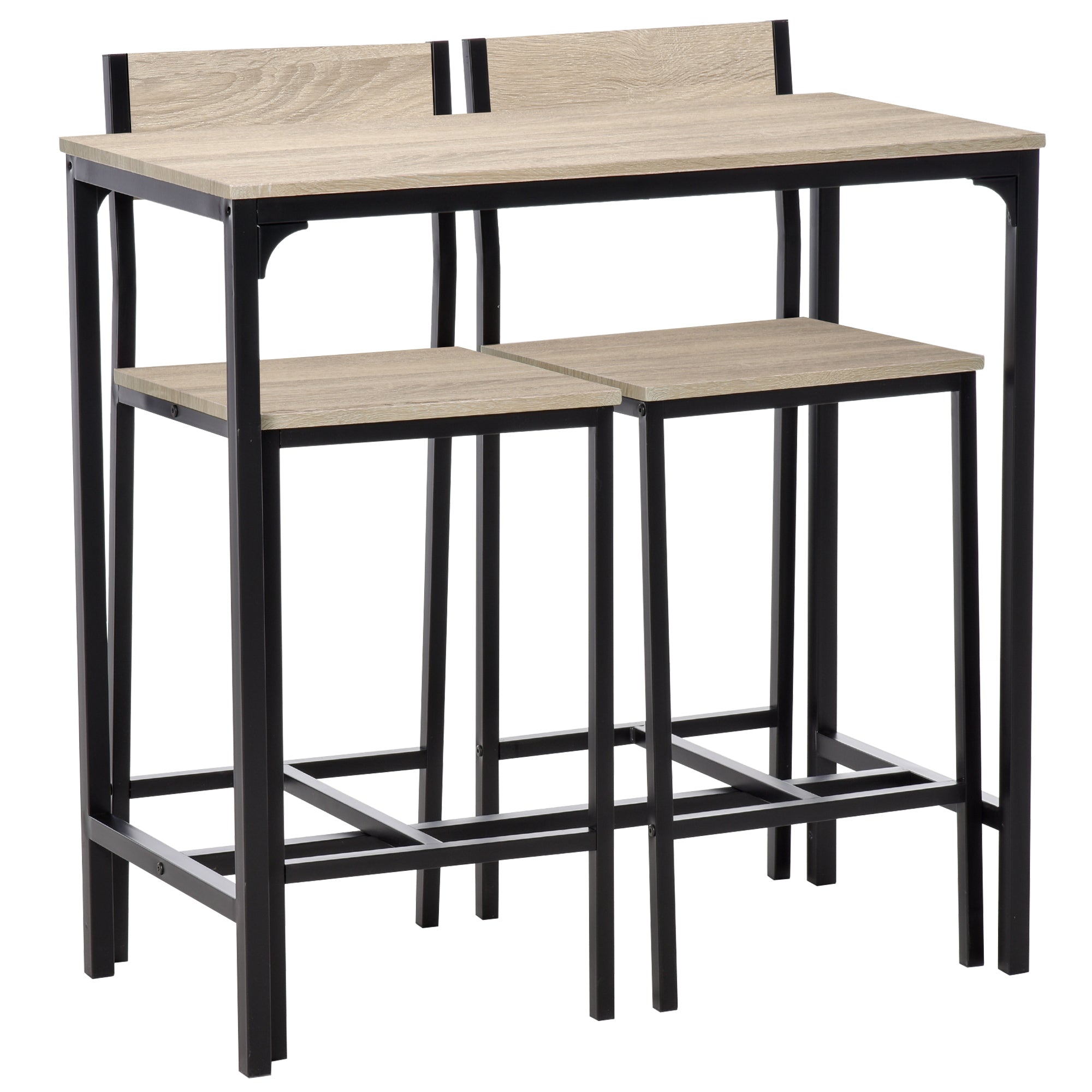 HOMCOM Industrial Bar Table Set Counter Height 3 Piece and 2 High Back Stools Set Dining Table Set for Small Space in the Dining Room