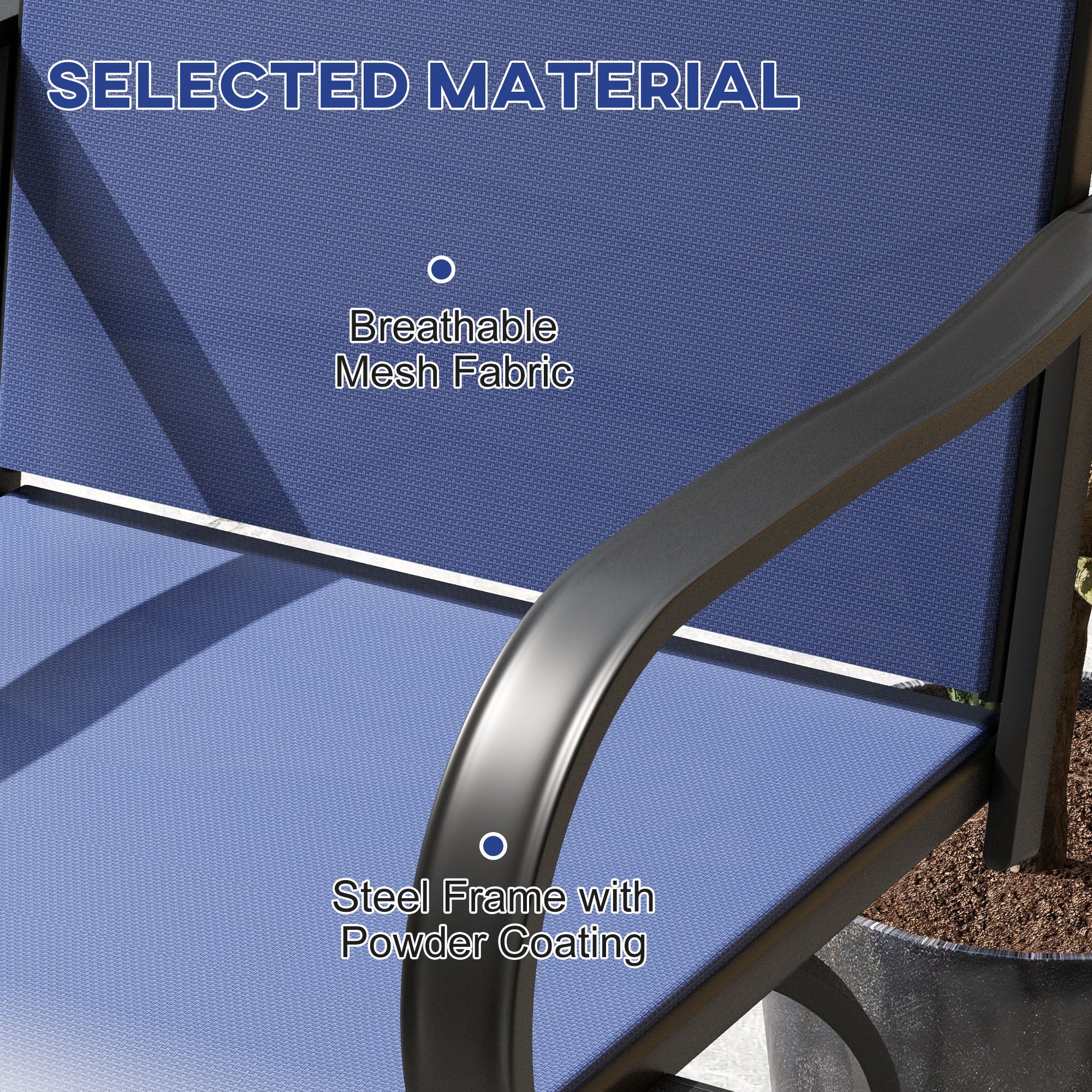 Outsunny Outdoor Bar Stools Set of 2 with Armrests, 360° Swivel Bar Height Patio Chairs with Mesh Fabric, Steel Frame Dining Chairs, for Balcony, Poolside, Backyard, Navy Blue