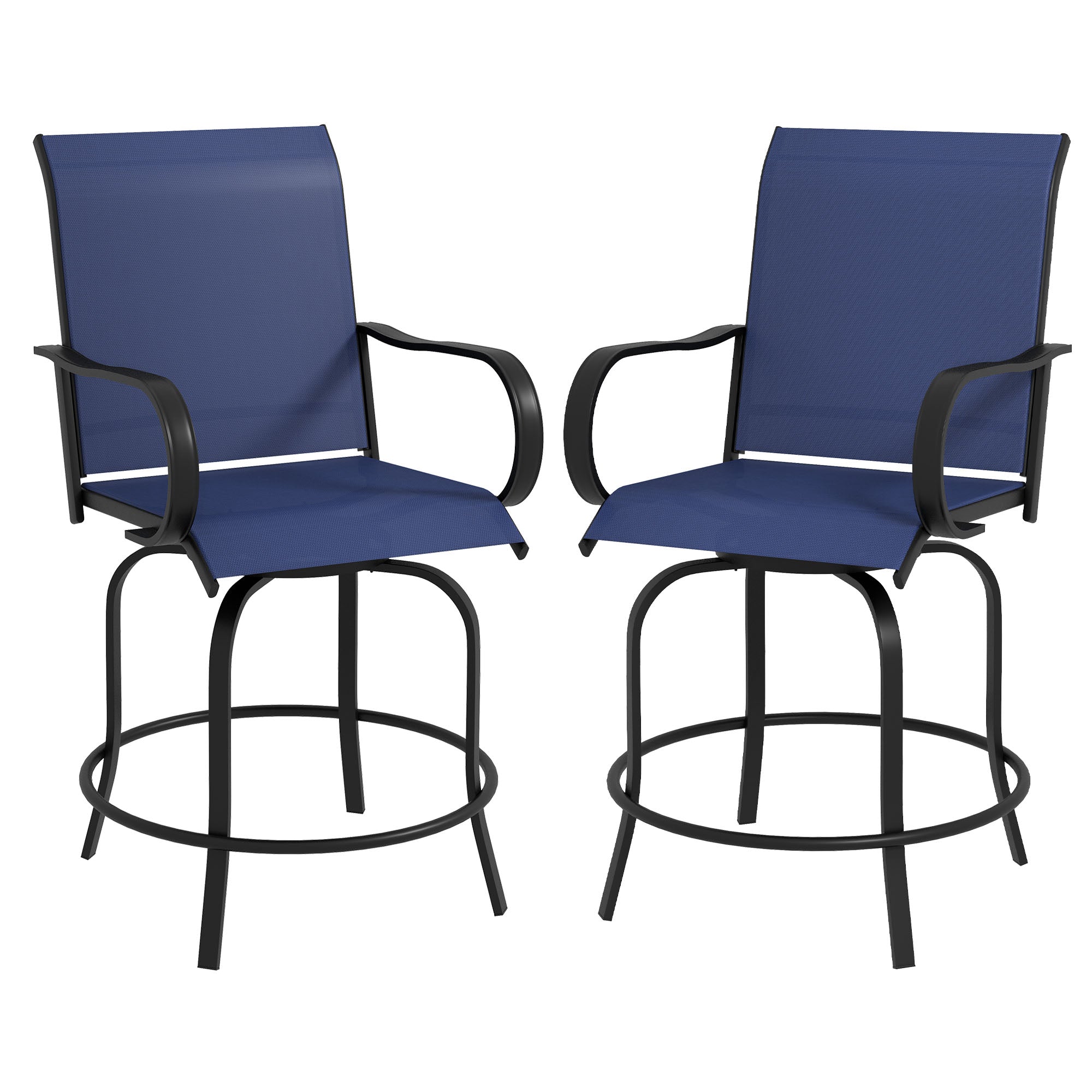 Outsunny Outdoor Bar Stools Set of 2 with Armrests, 360° Swivel Bar Height Patio Chairs with Mesh Fabric, Steel Frame Dining Chairs, for Balcony, Poolside, Backyard, Navy Blue