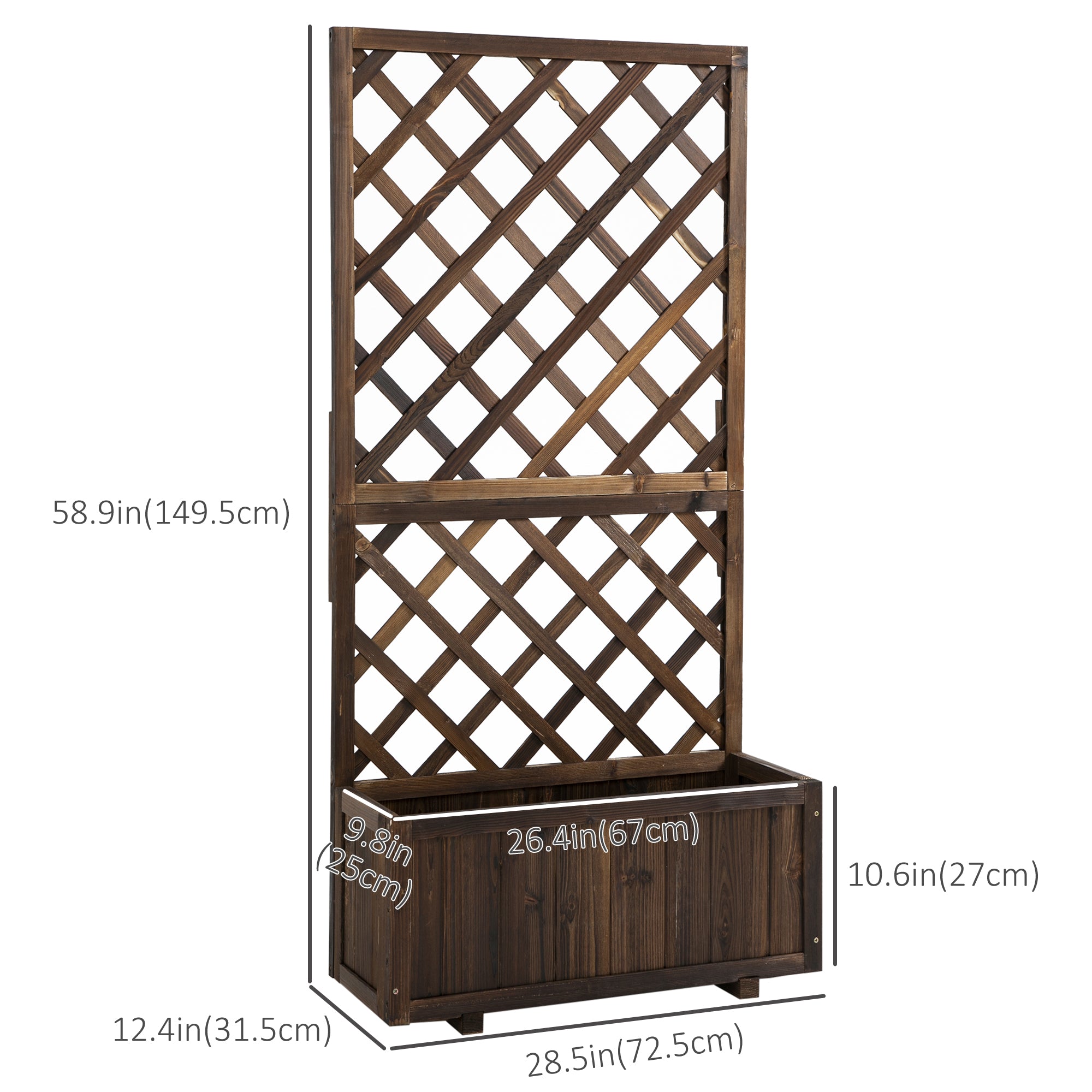 Outsunny 2.4 x 1 x 4.9 ft Raised Garden Bed, Wooden Planter with Topped Trellis for Climbing Plants, Flower Raised Bed, Carbonized