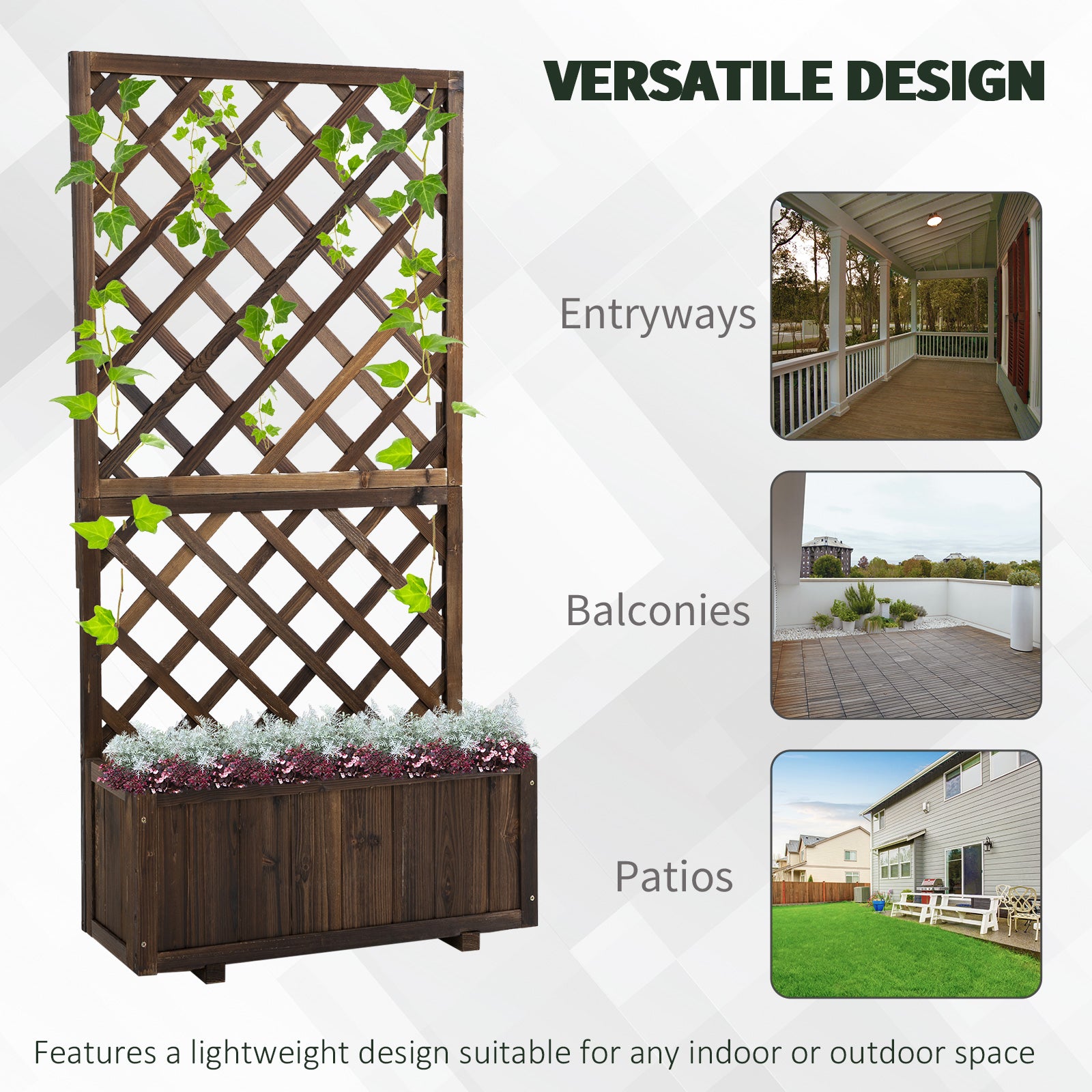 Outsunny 2.4 x 1 x 4.9 ft Raised Garden Bed, Wooden Planter with Topped Trellis for Climbing Plants, Flower Raised Bed, Carbonized