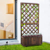 Outsunny 2.4 x 1 x 4.9 ft Raised Garden Bed, Wooden Planter with Topped Trellis for Climbing Plants, Flower Raised Bed, Carbonized