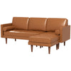 HOMCOM 3-Seater Sectional Sofa with Footstool and 2 Bolster Pillows, L-Shaped Couch with Wooden Legs, Faux Leather Corner Sofa for Living Room, Office, Apartment, Brown