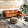 HOMCOM 3-Seater Sectional Sofa with Footstool and 2 Bolster Pillows, L-Shaped Couch with Wooden Legs, Faux Leather Corner Sofa for Living Room, Office, Apartment, Brown