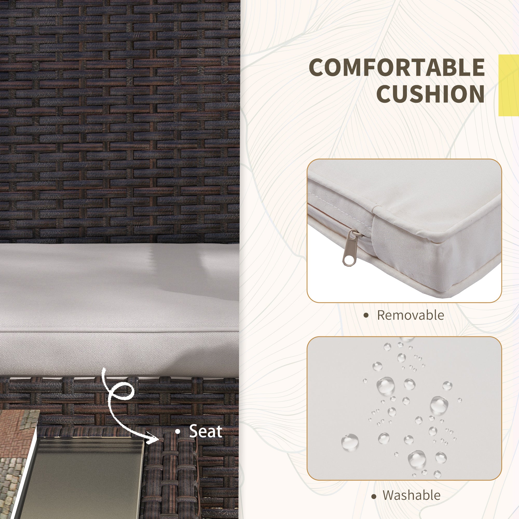 Outsunny 4 PCs PE Rattan Patio Furniture with Loveseat Sofa, Armchairs, Glass Coffee Table, Outdoor Wicker Conversation Sofa Set with Cushions, for Backyard, Garden, White