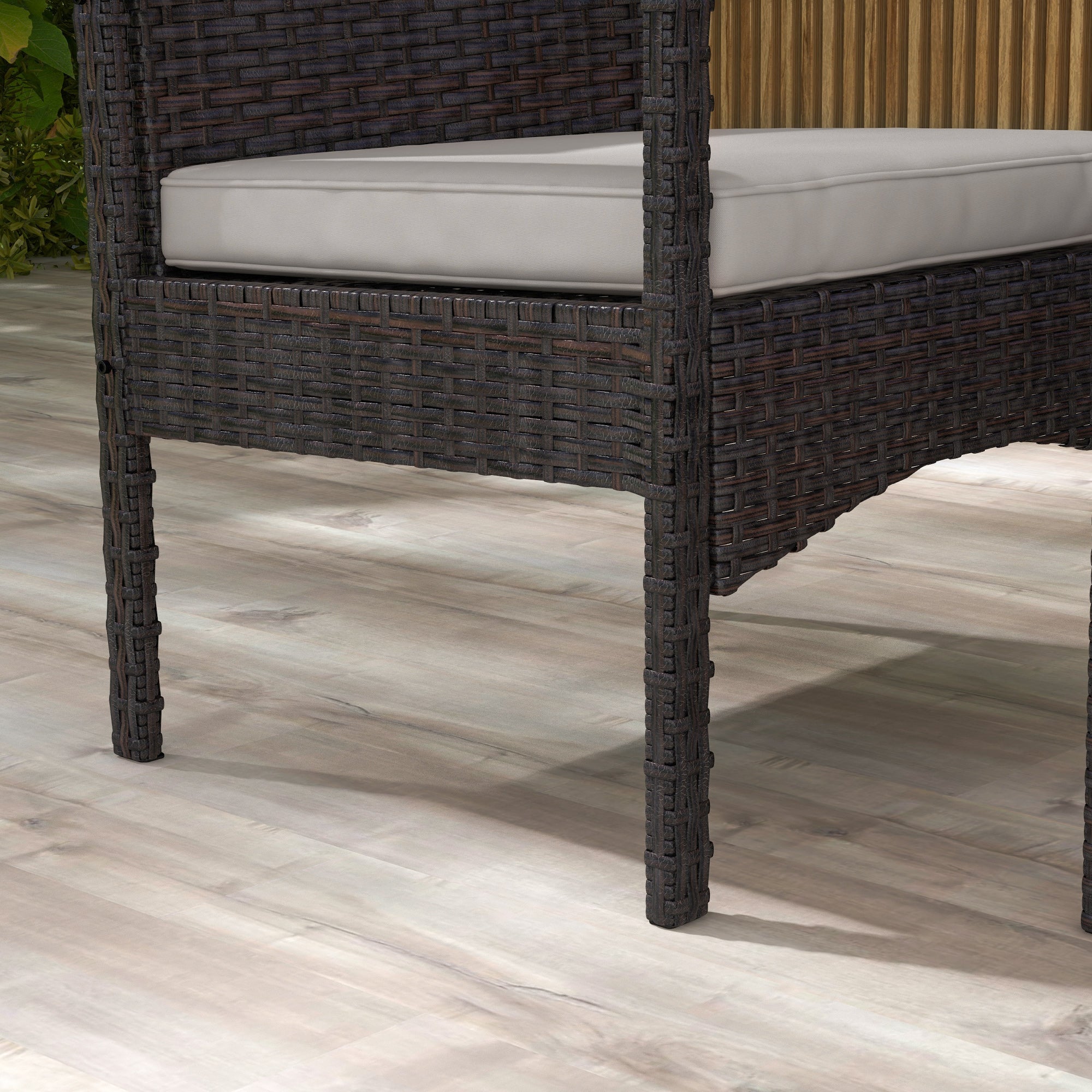 Outsunny 4 PCs PE Rattan Patio Furniture with Loveseat Sofa, Armchairs, Glass Coffee Table, Outdoor Wicker Conversation Sofa Set with Cushions, for Backyard, Garden, White