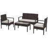 Outsunny 4 PCs PE Rattan Patio Furniture with Loveseat Sofa, Armchairs, Glass Coffee Table, Outdoor Wicker Conversation Sofa Set with Cushions, for Backyard, Garden, White