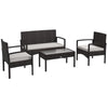 Outsunny 4 PCs PE Rattan Patio Furniture with Loveseat Sofa, Armchairs, Glass Coffee Table, Outdoor Wicker Conversation Sofa Set with Cushions, for Backyard, Garden, White