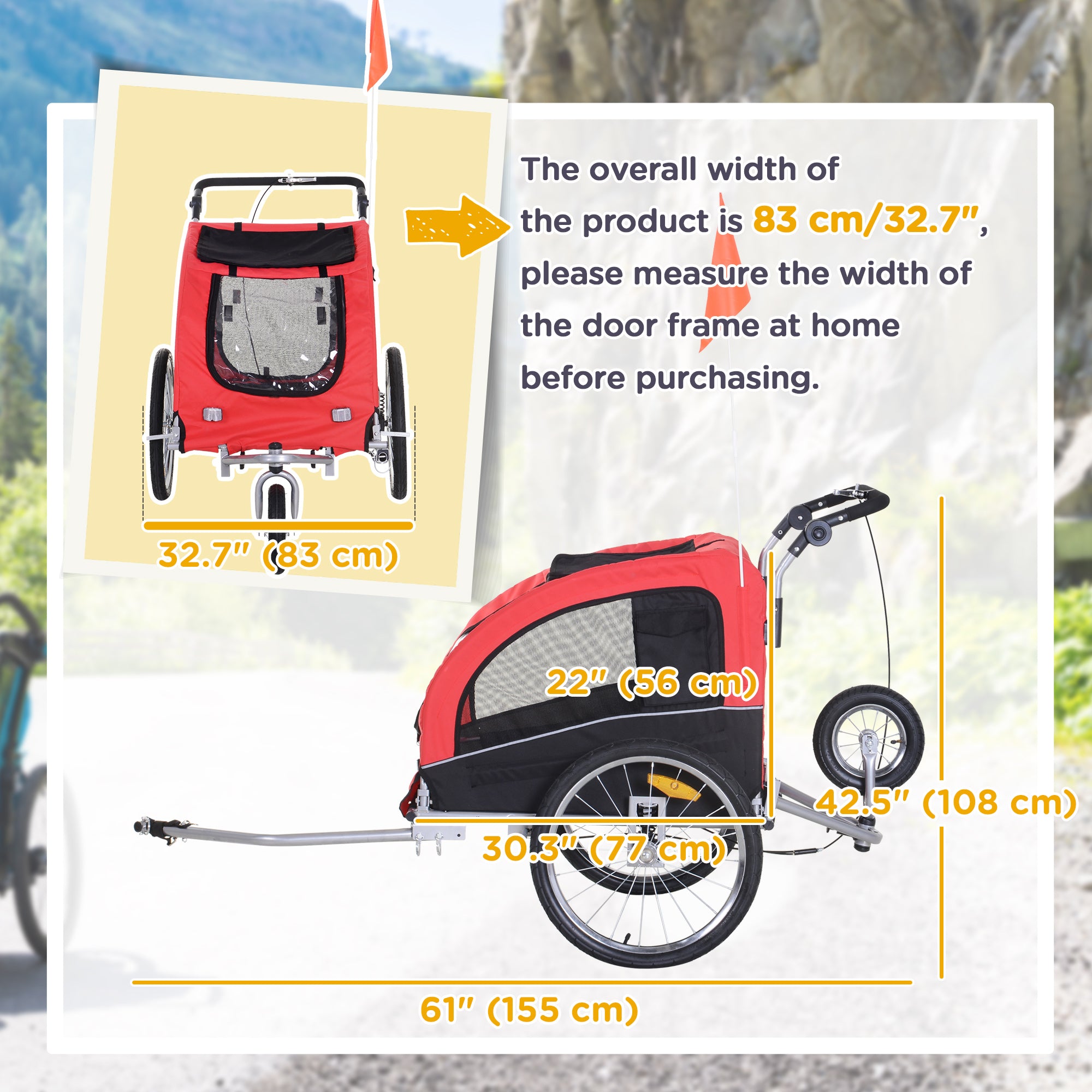Aosom Dog Bike Trailer 2-In-1 Pet Stroller Cart Bicycle Wagon Cargo Carrier Attachment for Travel with Suspension, Hitch, Storage Pockets, Red