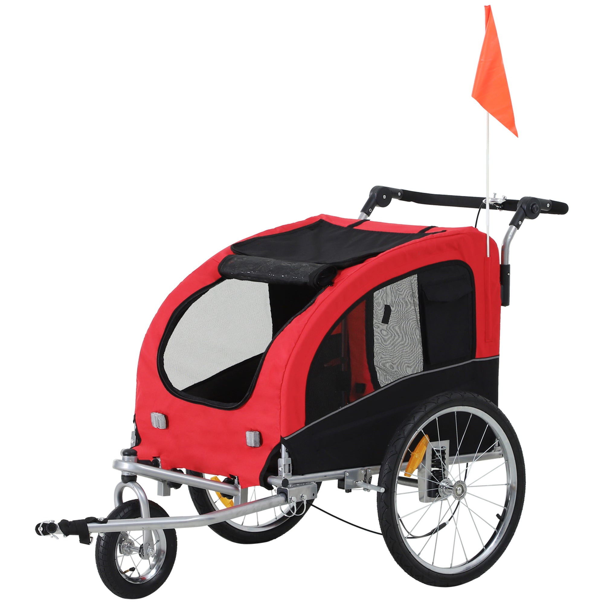 Aosom Dog Bike Trailer 2-In-1 Pet Stroller Cart Bicycle Wagon Cargo Carrier Attachment for Travel with Suspension, Hitch, Storage Pockets, Red
