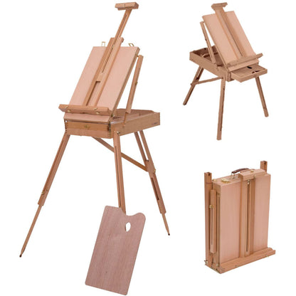 HOMCOM 72.4" Foldable Art Easel,  Portable Sketch Box, French Style Wood Easel Stand with Drawer, Palette, Shoulder Strap, Hold Canvas up to 34" for Artist Painters