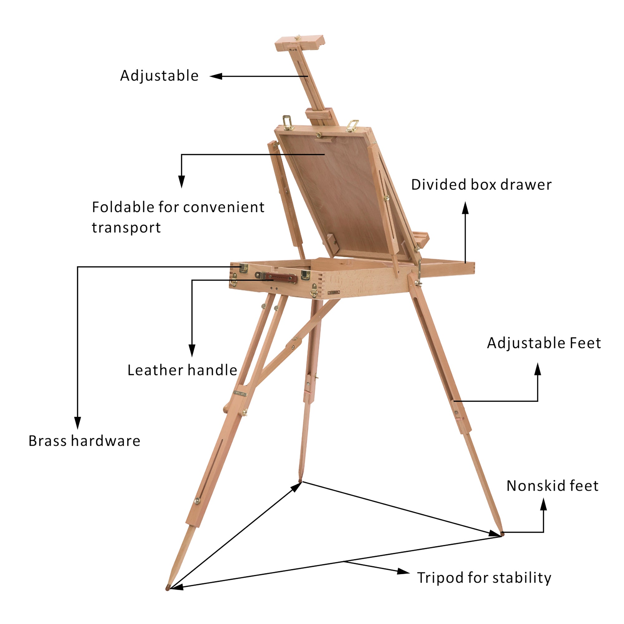 HOMCOM 72.4" Foldable Art Easel,  Portable Sketch Box, French Style Wood Easel Stand with Drawer, Palette, Shoulder Strap, Hold Canvas up to 34" for Artist Painters
