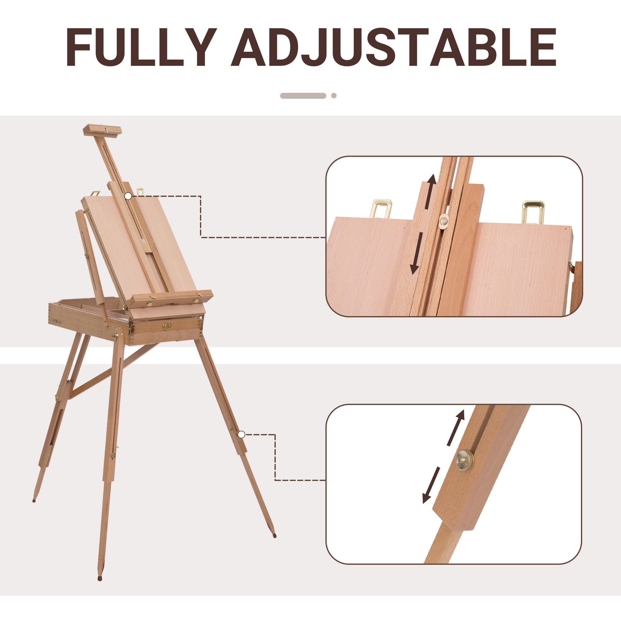 HOMCOM 72.4" Foldable Art Easel,  Portable Sketch Box, French Style Wood Easel Stand with Drawer, Palette, Shoulder Strap, Hold Canvas up to 34" for Artist Painters