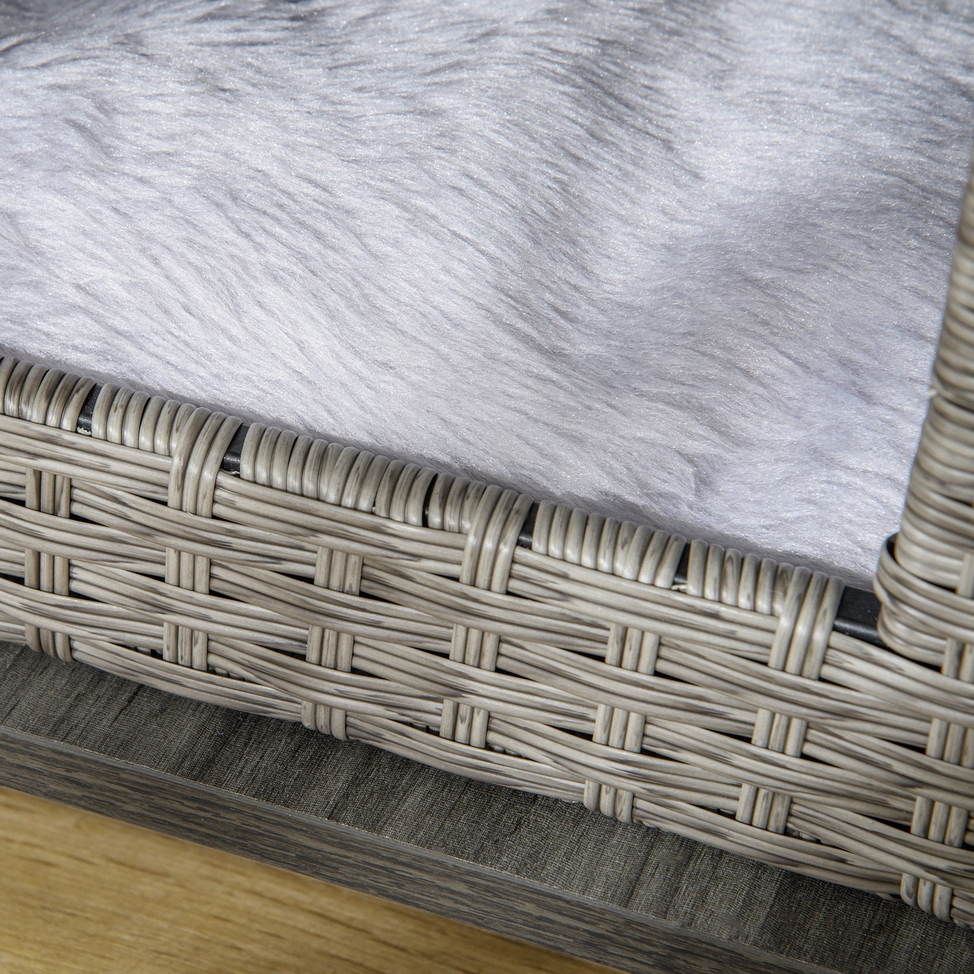 PawHut Wicker Dog House, Rattan Pet Bed, Cat House, End Table Furniture, with Soft Cushion, Adjustable Feet, for X-Small Dogs Grey, 60 x 44 x 51.5 cm