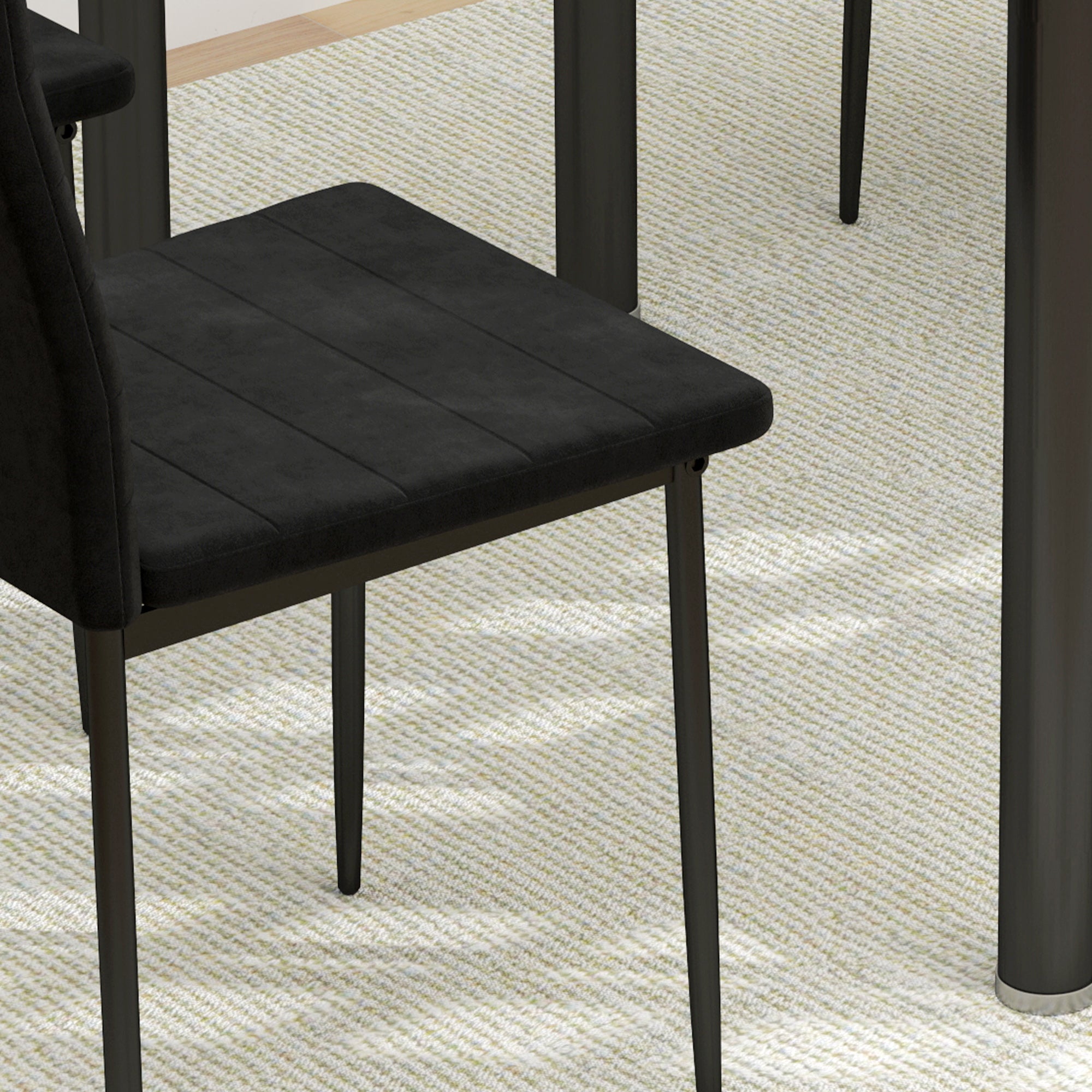 HOMCOM Modern Dining Chairs Set of 4, Upholstered Velvet Fabric Kitchen Chairs with Channel Tufting and Metal Legs for Living Room, Dining Room, Bedroom, Black