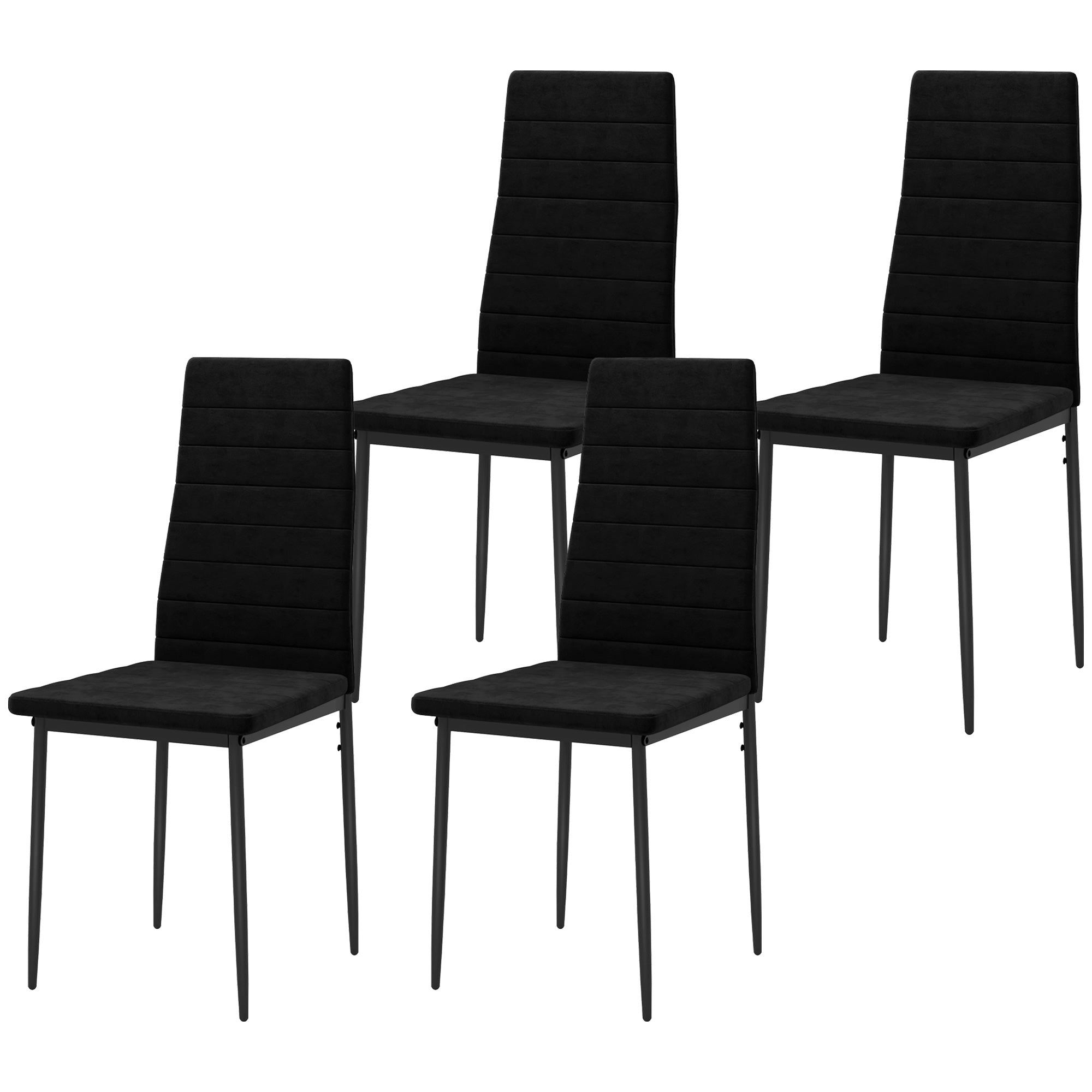 HOMCOM Modern Dining Chairs Set of 4, Upholstered Velvet Fabric Kitchen Chairs with Channel Tufting and Metal Legs for Living Room, Dining Room, Bedroom, Black