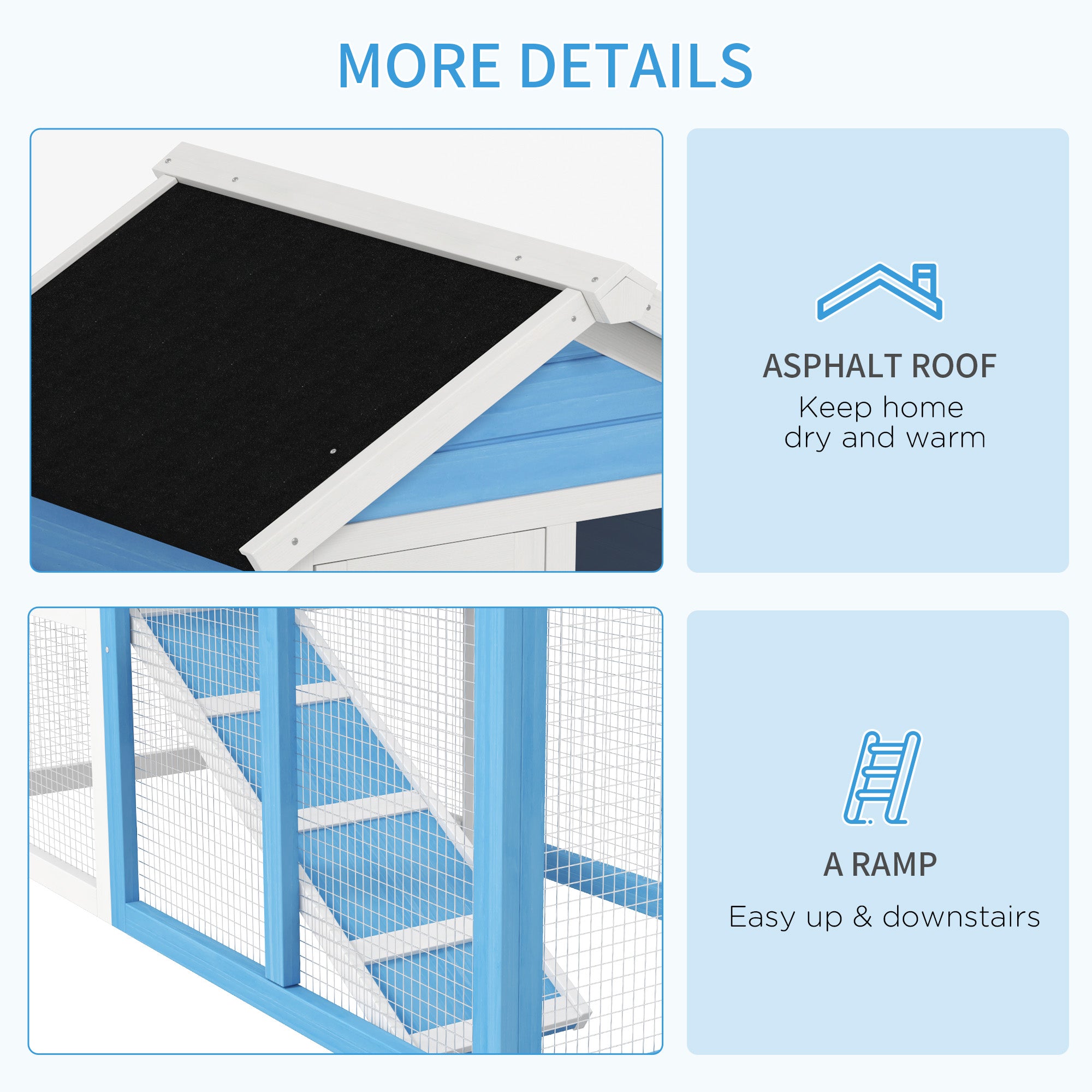 PawHut 48" Weatherproof Wooden Rabbit Hutch With Slant Roof And Screened Outdoor Run, Light Blue